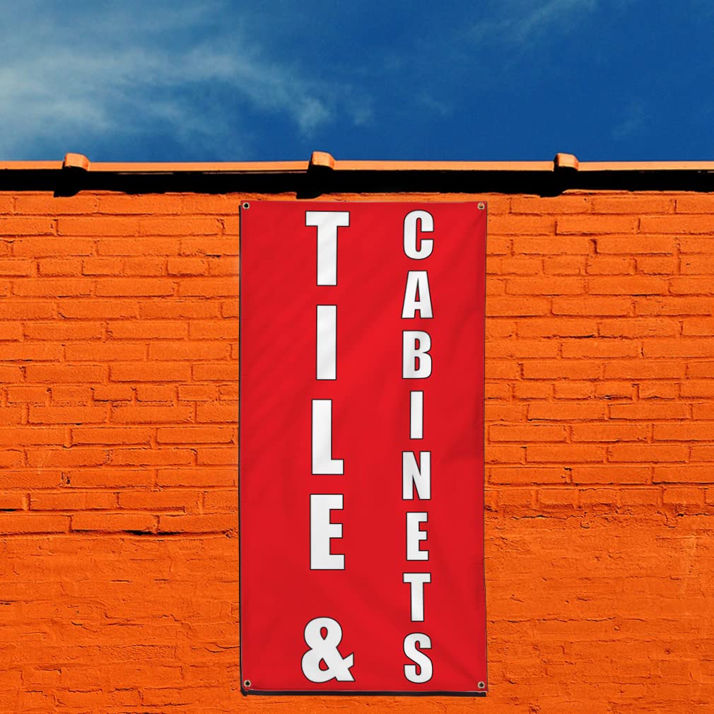 Custom Vertical Vinyl Banner - 96x48 Inches with 8 Grommets | Weatherproof Outdoor Sign for Home Remodeling, Tile & Cabinets Business, Industrial Yard Signs | Perfect for Storefronts, Construction Sites & Trade Shows