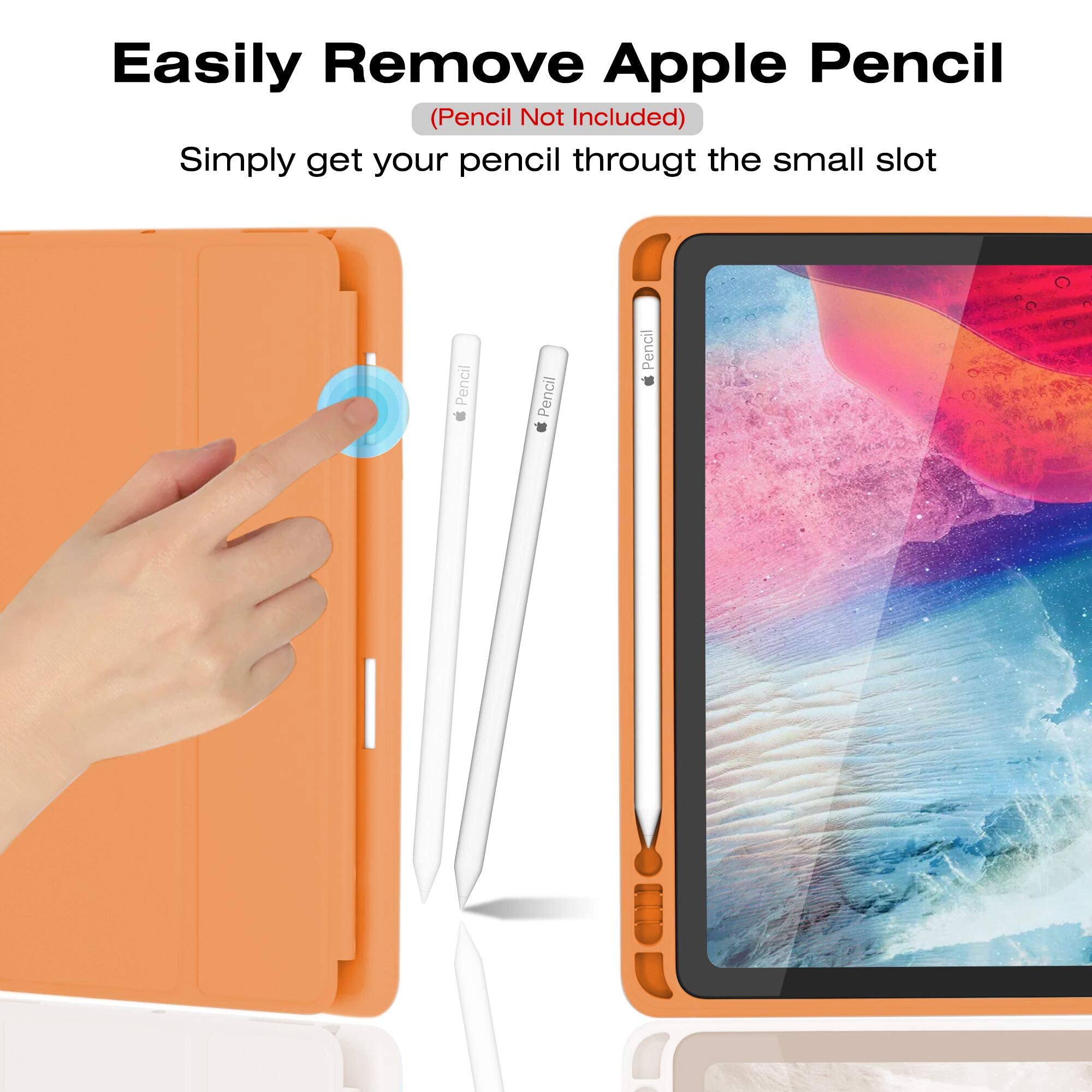 Ultra Slim iPad Air 3 Case (2019) & iPad Pro 10.5 Case (2017) - Soft TPU Protective Cover with Pencil Holder & Auto Sleep/Wake | Perfect for Work, Travel & School (Orange)