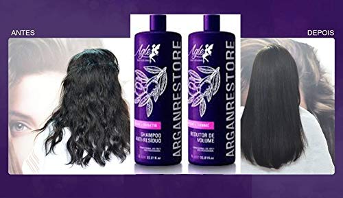 Argan Oil Keratin Hair Straightening Treatment - Brazilian Hair Repair System with Progressive Brush (2 L) - Formaldehyde Free for Smooth, Silky & Frizz-Free Hair at Home or Salon
