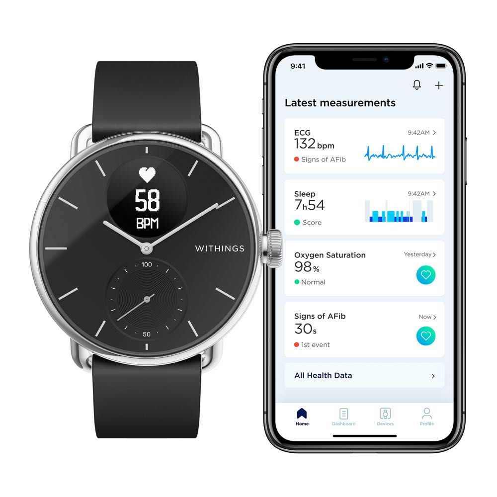 Withings ScanWatch 38mm Hybrid Smartwatch with ECG, Heart Rate & SpO2 Monitor - Track Sleep, Fitness & Heart Health for Active Lifestyles