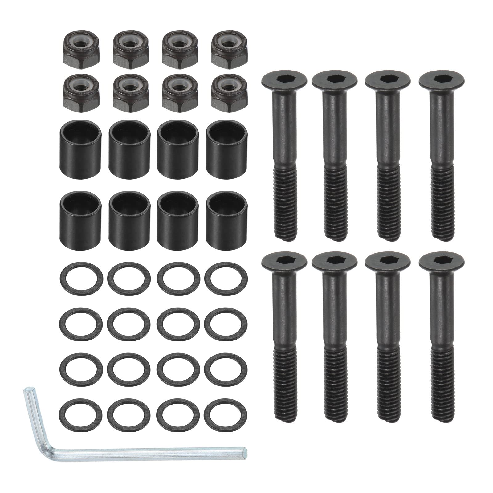 PATIKIL Skateboard Hardware Kit - 8 Pack Mounting Screws, Axle Nuts, Hex Key Set with Washers & Spacers for Skateboard Trucks & Wheels | Perfect for Skateboard Maintenance, Repair & DIY Assembly