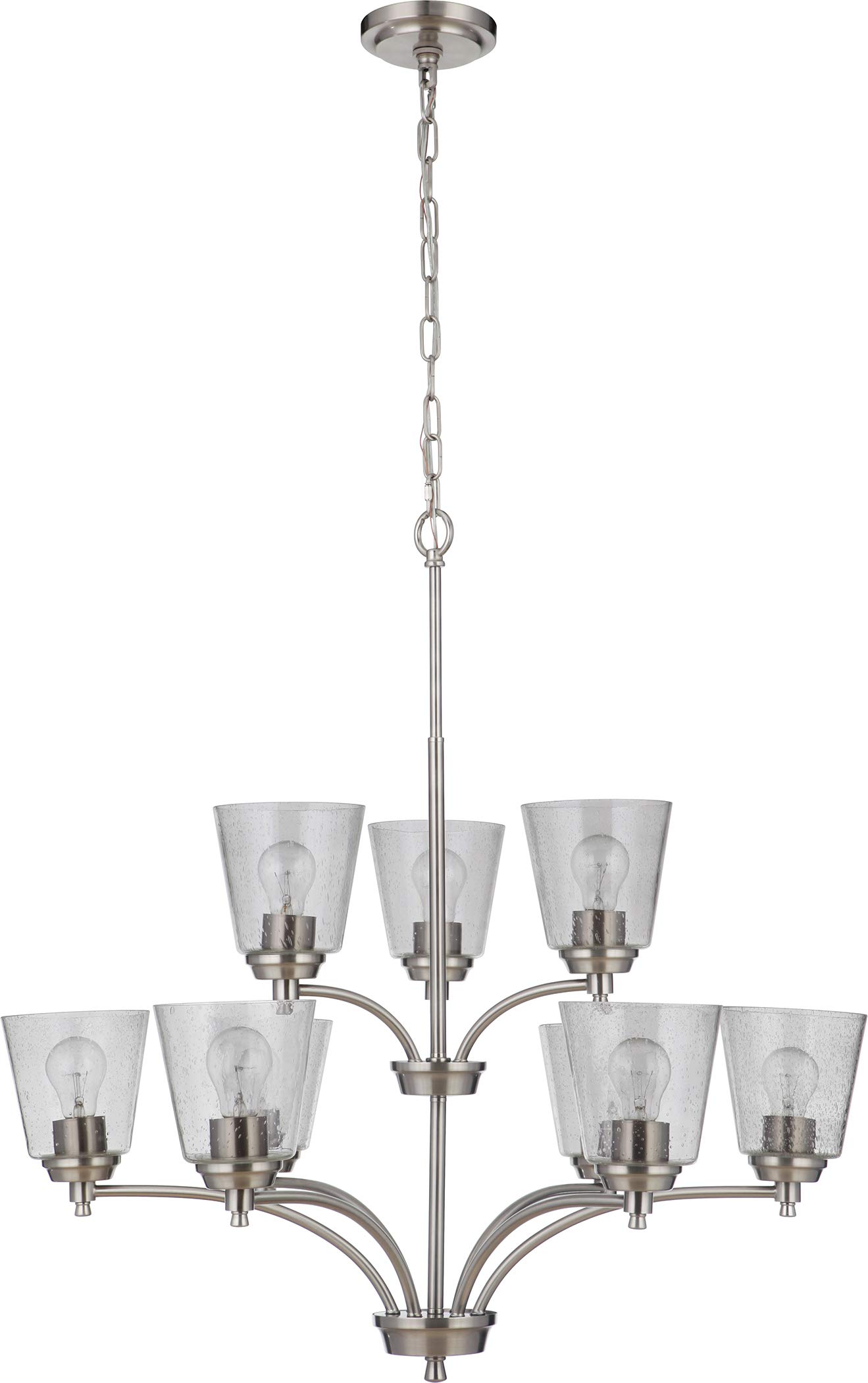 Craftmade 50229-BNK Tyler 9-Light Clear Seeded Glass Chandelier with Brushed Polished Nickel Finish - 540W Elegant Lighting Fixture for Dining Room, Foyer, or Bedroom Ceiling Decor