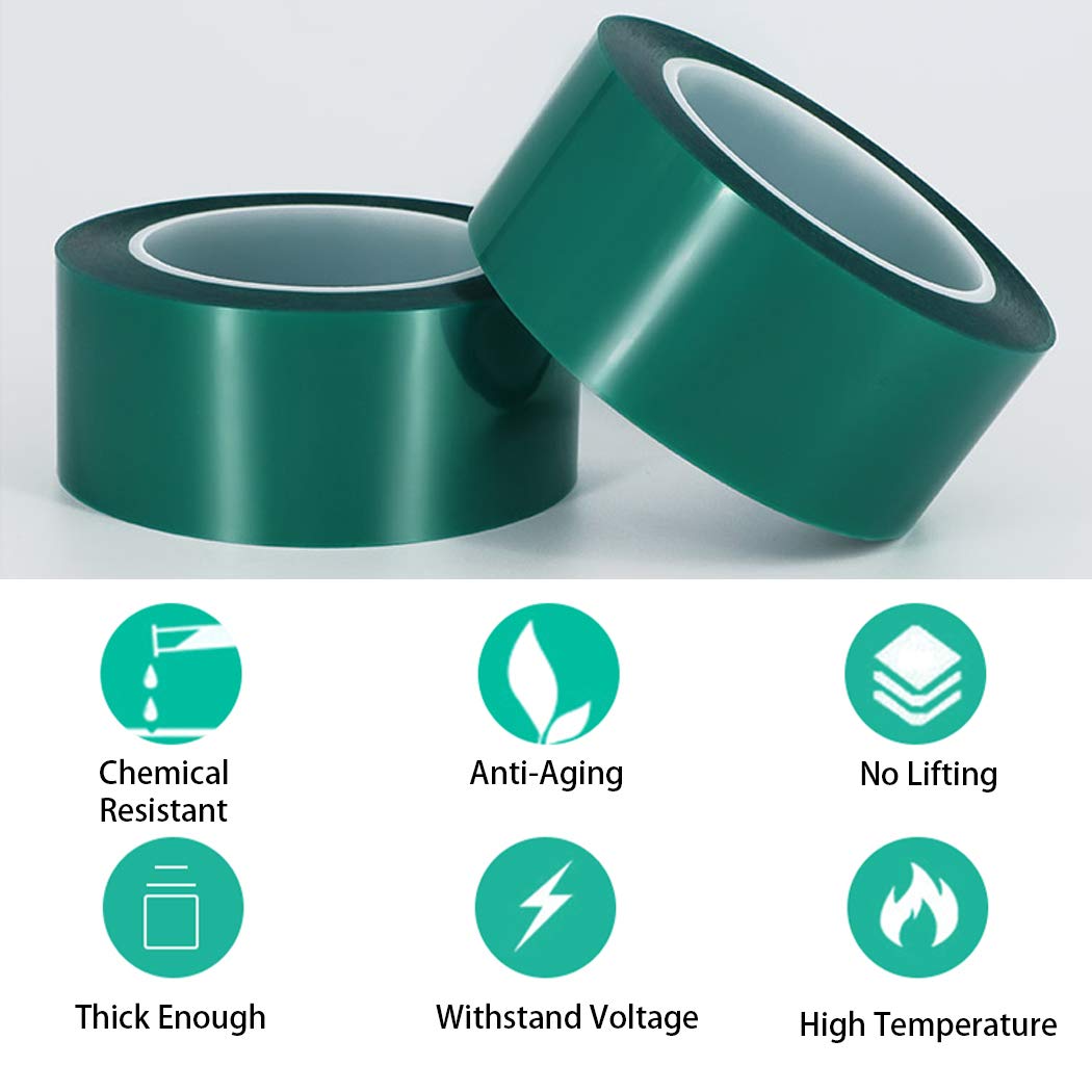 High-Temperature 2 Mil Polyester Tape with Silicone Adhesive - 3.5 Mil Thickness PET Tape for Powder Coating & E-Coating (6 Rolls, 2