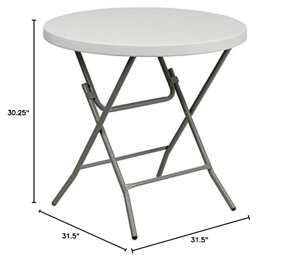 BOWERY HILL Granite White Round Folding Table with Metal/Plastic Non-Locking Legs - Perfect for Indoor/Outdoor Dining, Parties, Events & Small Space Living