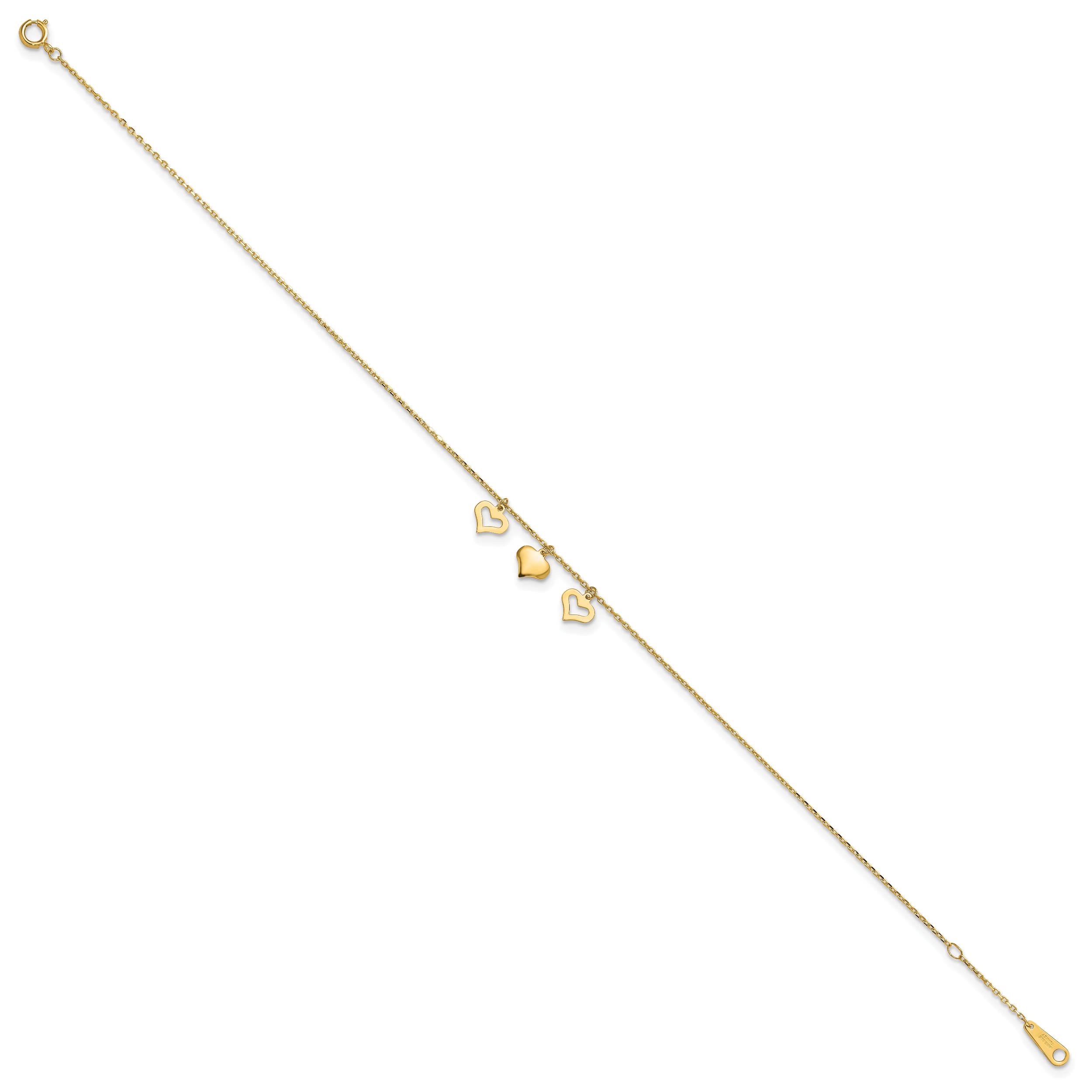 14K Gold 3 Hearts Anklet Chain - 9 Inches with 1 Inch Extension | Adjustable Ankle Bracelet for Women | Perfect for Beach, Wedding & Everyday Wear