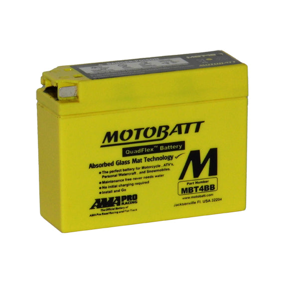 Motobatt MBT4BB 12V 2.5Ah AGM Motorcycle Battery - Powers Dirt Bikes, ATVs & Scooters - Maintenance-Free & Vibration Resistant