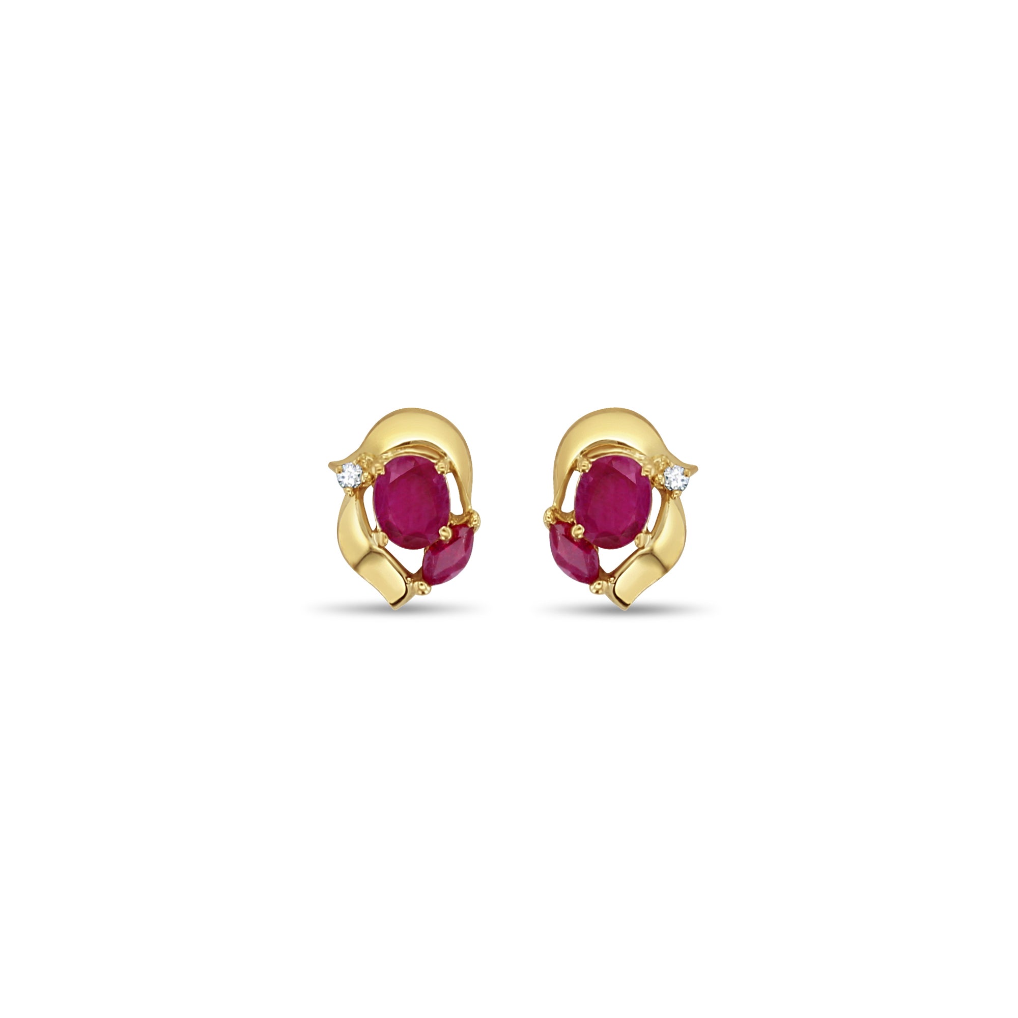 14K Yellow Gold Oval Ruby Stud Earrings with Diamond Accents - Perfect for Weddings, Anniversaries & Special Occasions