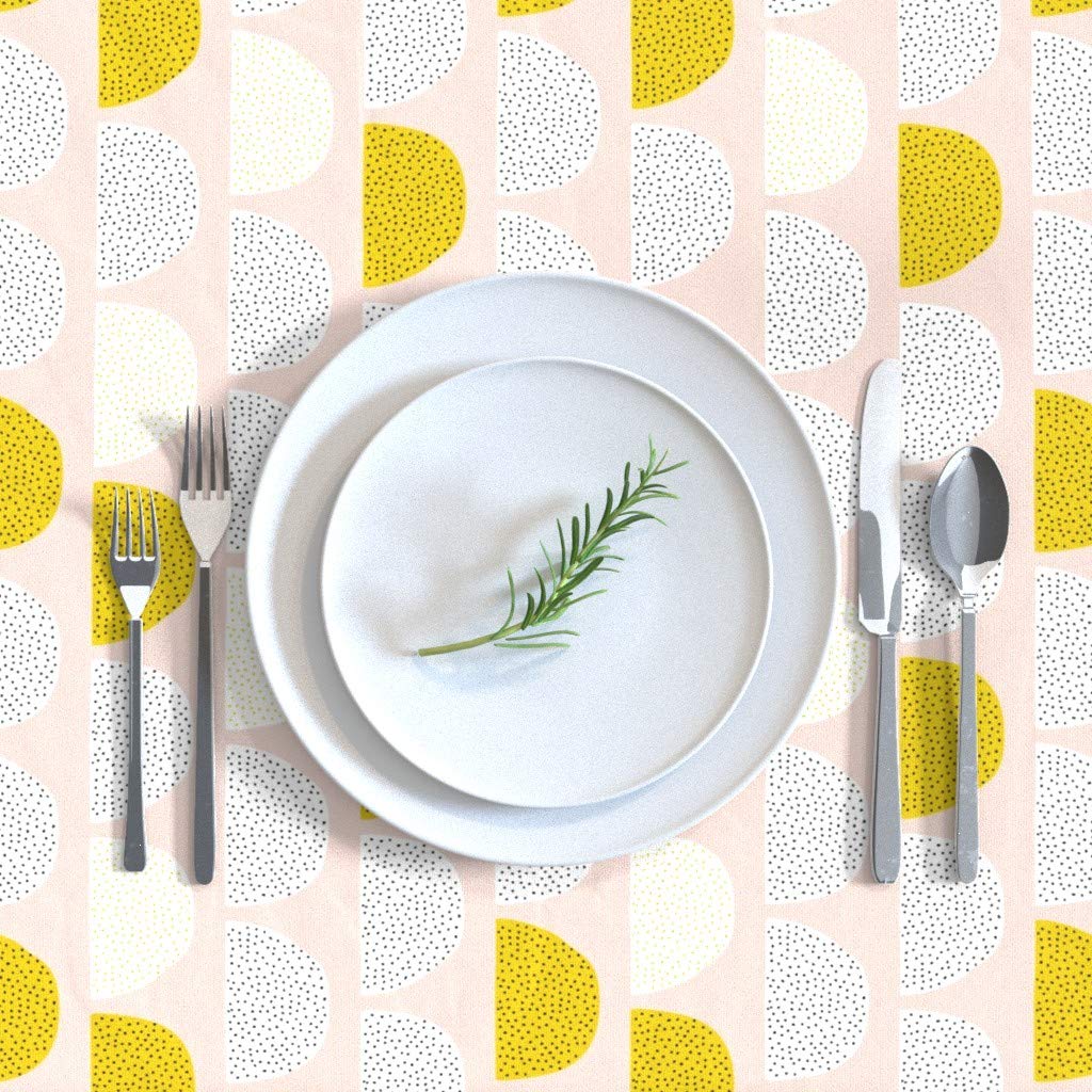 Scandinavian Retro Moon Circles Cotton Sateen Tablecloth 70x144 Inches - Soft Pastel Abstract Mustard Spots Modern Table Linens for Dining Room, Kitchen Decor & Party Events