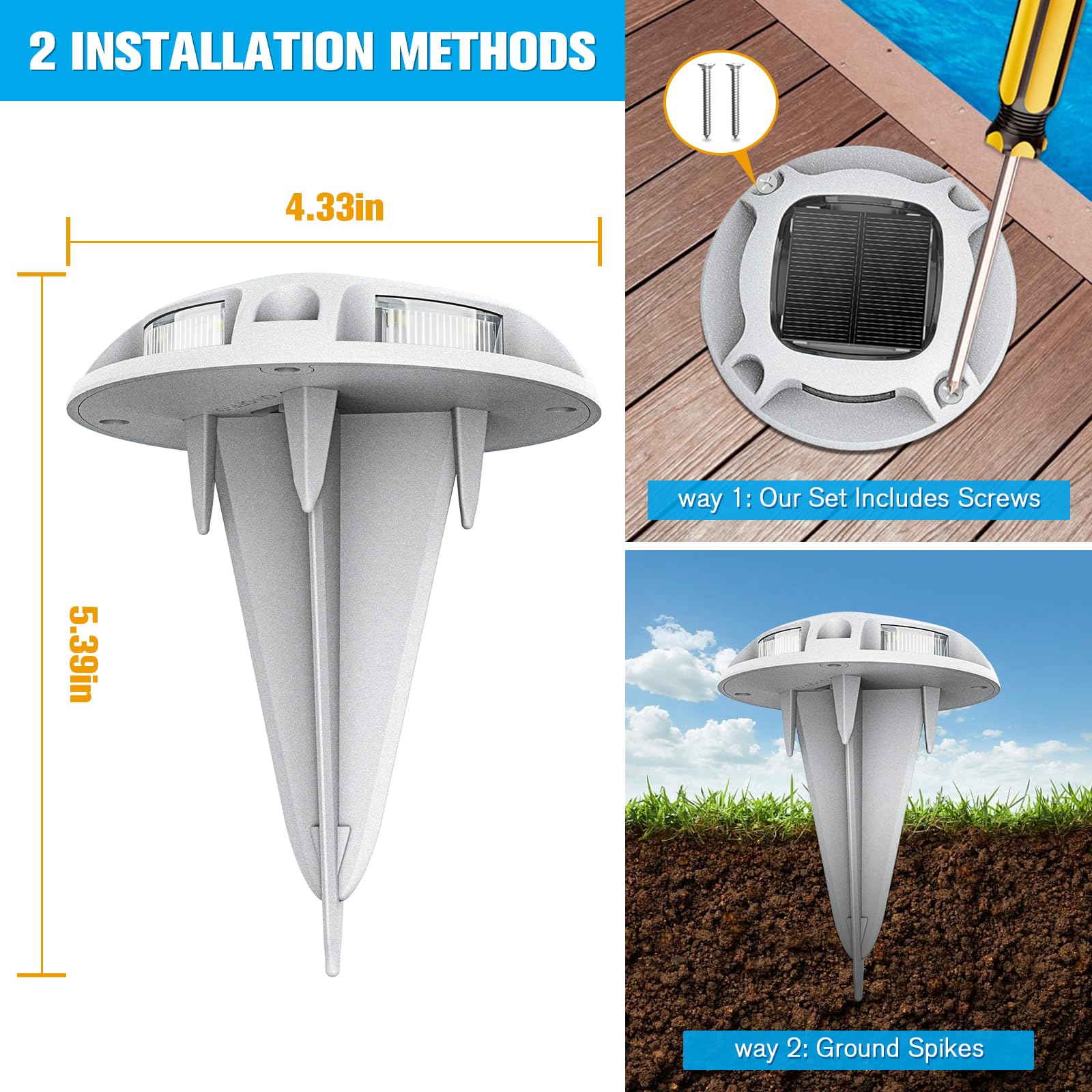 VOLISUN 16 Pack Solar Driveway Lights - 2 Color LED Outdoor Step Lights (White/Warm White) | IP67 Waterproof Deck & Pathway Lighting for Driveway, Sidewalk, Garden, and Patio Safety