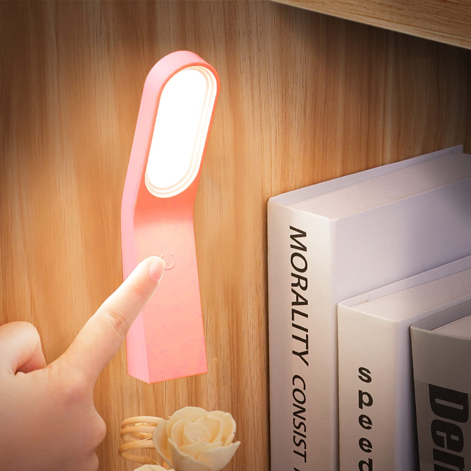 Multifunctional LED Reading Light - USB Rechargeable Desk Lamp, Portable Stick-on Wall Night Light for Kids, Bedroom, Bathroom, Hallway & Stairs | Perfect for Studying, Reading & Nighttime Safety (Pink)
