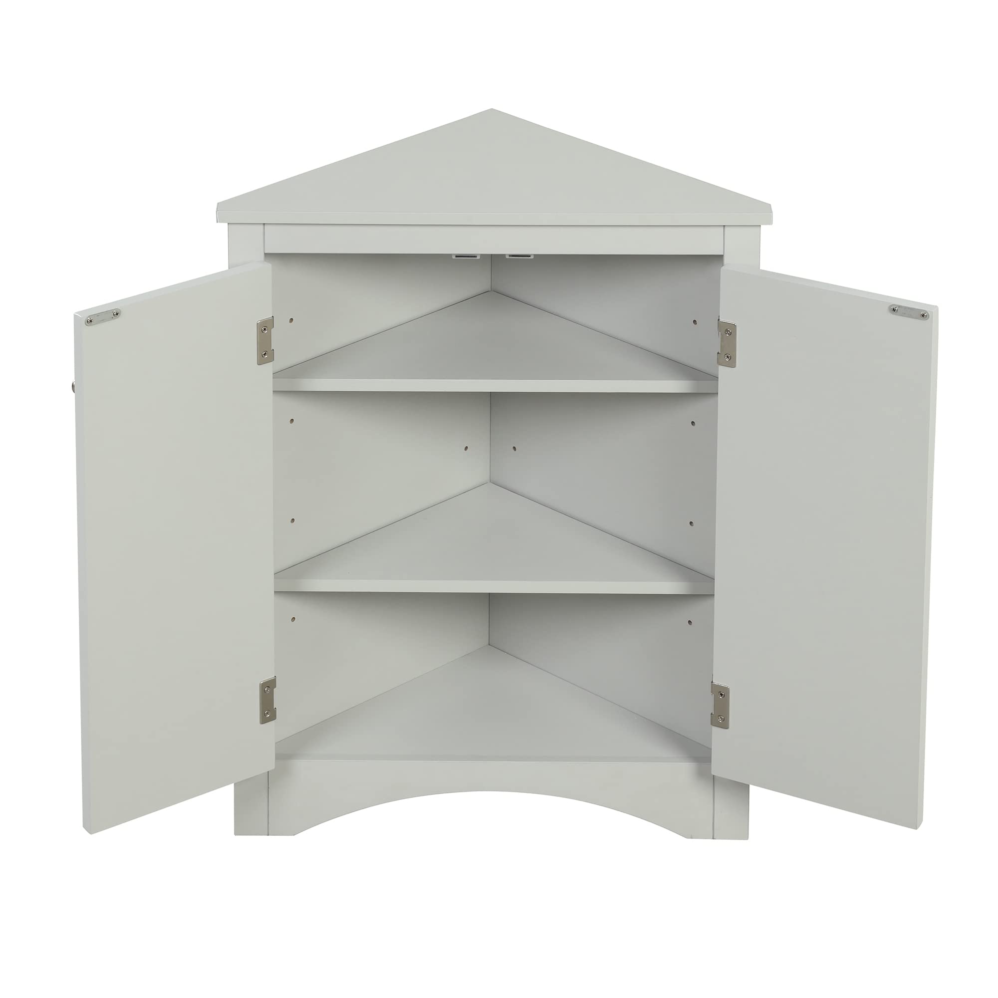 Corner Storage Cabinet for Bathroom - Adjustable Shelves Freestanding 2-Door Floor Cabinet (Grey) | Space-Saving Organizer for Small Bathrooms, Laundry Rooms & Closets