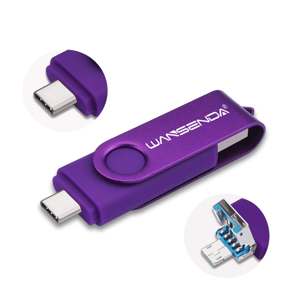 WANSENDA 512GB 3-in-1 USB Flash Drive with USB 3.0/3.1, Type-C & Micro USB - High-Speed Photo Memory Stick for Android Phones, PC, Tablet, Mac - Portable Storage for Work, Travel & Data Backup (512GB, Purple)
