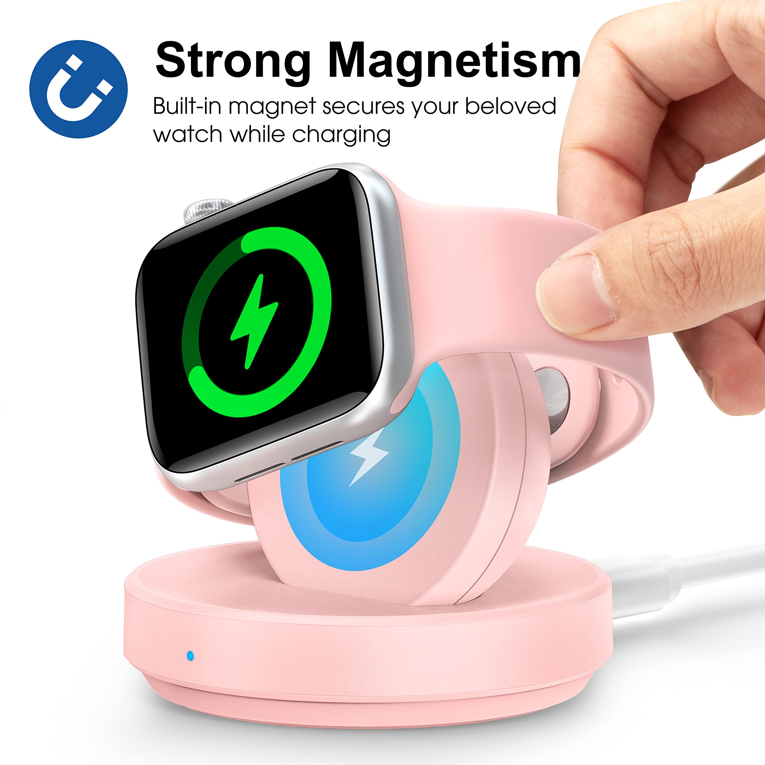 Apple Watch Charger Stand - Magnetic Wireless Charging Dock Compatible with iWatch Series Ultra/10/9/8/7/SE/6/5/4/3/2, Portable Watch Charger with Cable - Pink | Perfect for Nightstand, Office Desk & Travel Use