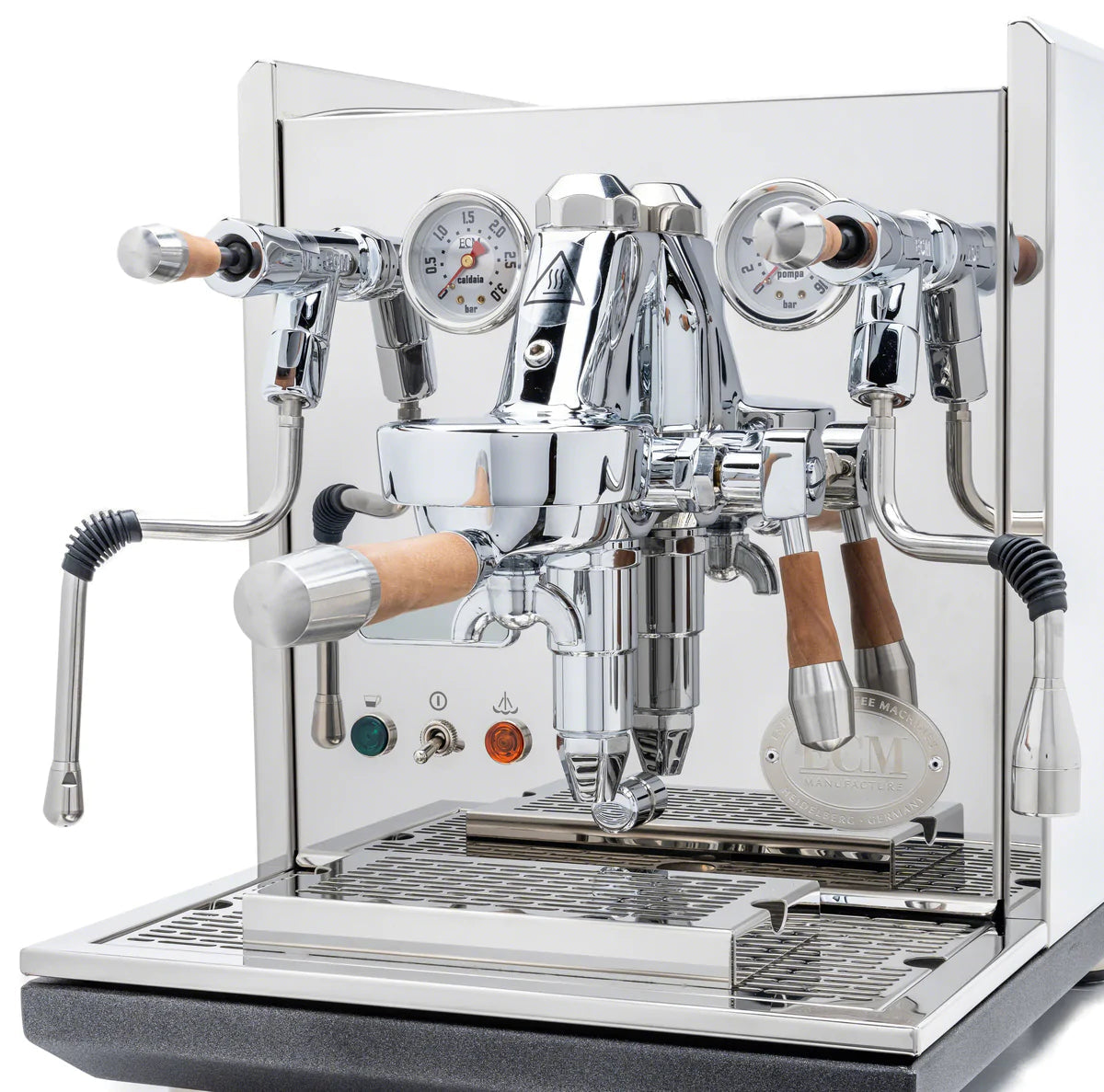 ECM Synchronika Espresso Machine with Walnut Wood & Chrome Finish - Professional Barista-Grade Coffee Maker for Home & Café Use
