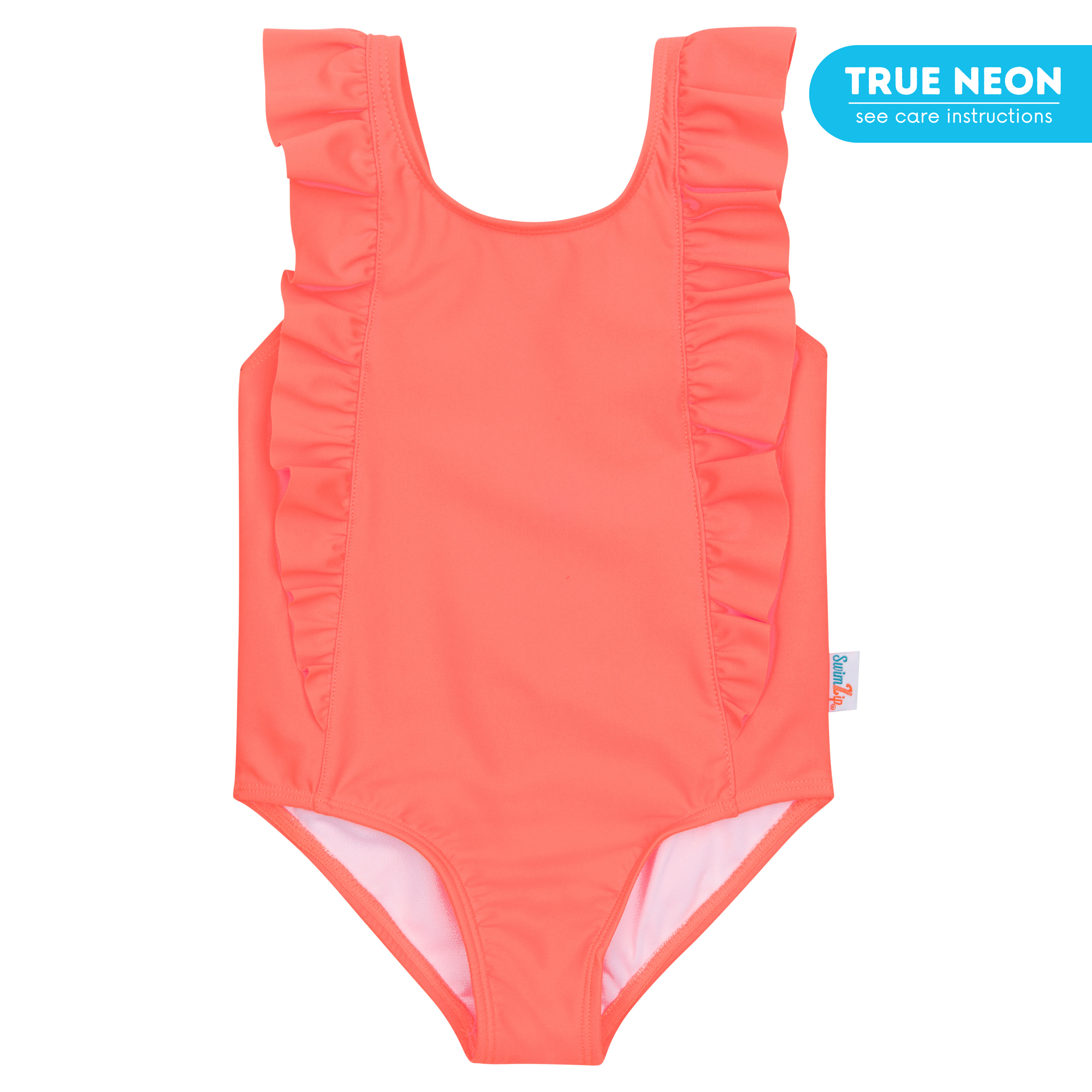 Girls Ruffle One Piece Swimsuit - Neon Orange | Cute Swimwear for Toddler & Kids | Perfect for Beach, Pool & Summer Vacation