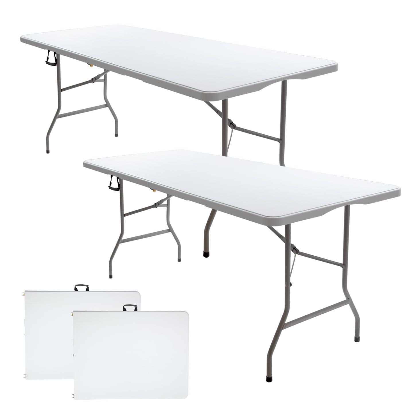 Cartman 6ft Folding Picnic Table - Portable Fold-in-Half Plastic Dining Table with Tablecloth (2-Pack) for Outdoor Parties, Camping & Backyard BBQs