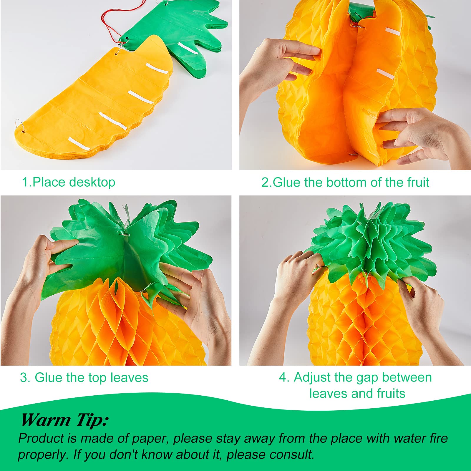 14-Piece Honeycomb Fruit Tissue Paper Decorations Set - Pineapple, Strawberry Party Decor for Birthday, Wedding, Baby Shower | Table Centerpieces & Hanging Decorations for Home, Party, Event Decoration