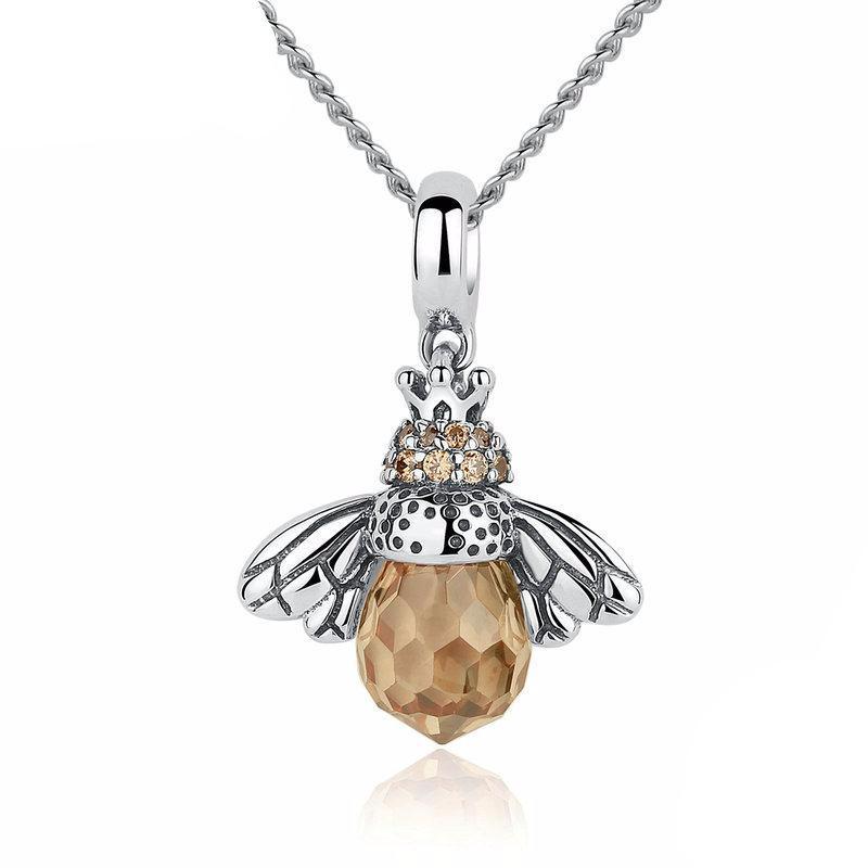 925 Sterling Silver Lovely Orange Bee Pendant Necklace - Dainty Jewelry Gift for Women, Girls - Perfect for Birthday, Anniversary, Valentine's Day