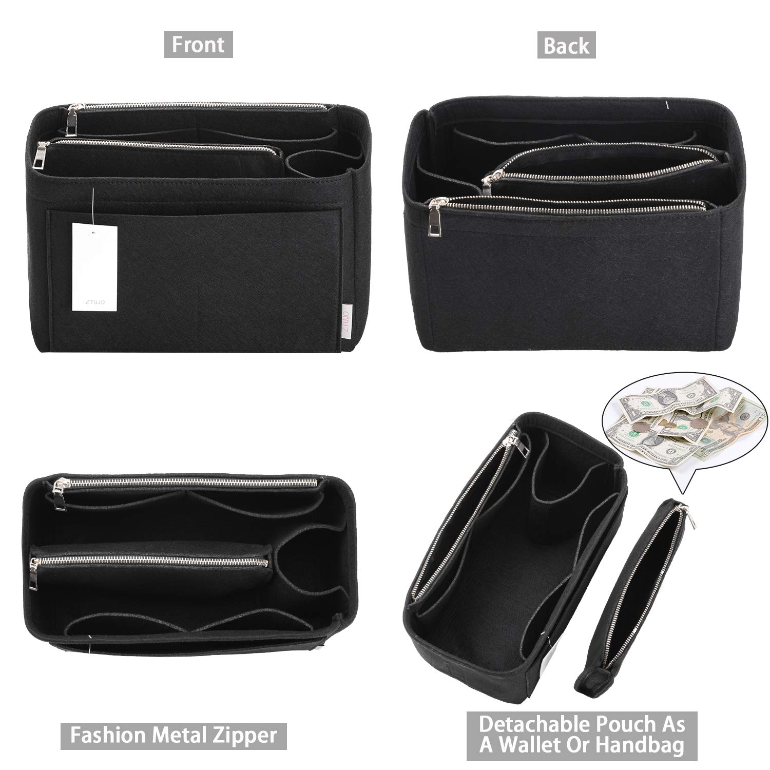 ZTUJO Felt Purse Organizer Insert for Louis Vuitton Speedy, Neverfull, Graceful & Tote Bags | Handbag Shaper & Storage Solution | Perfect for Travel, Work & Daily Organization