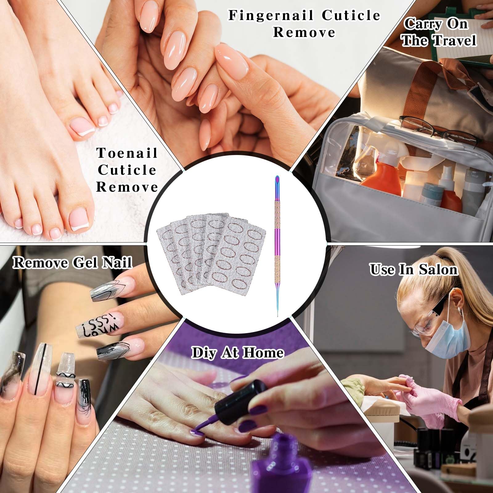 Ouligay 11-Piece Professional Cuticle Remover Tool Set - Stainless Steel Nail Cuticle Pusher & Scraper with 100/180 Grit Sandpaper Sheets - Complete Manicure & Pedicure Kit for Clean, Trimmed Nails - Perfect for Home Nail Care & Salon Professionals