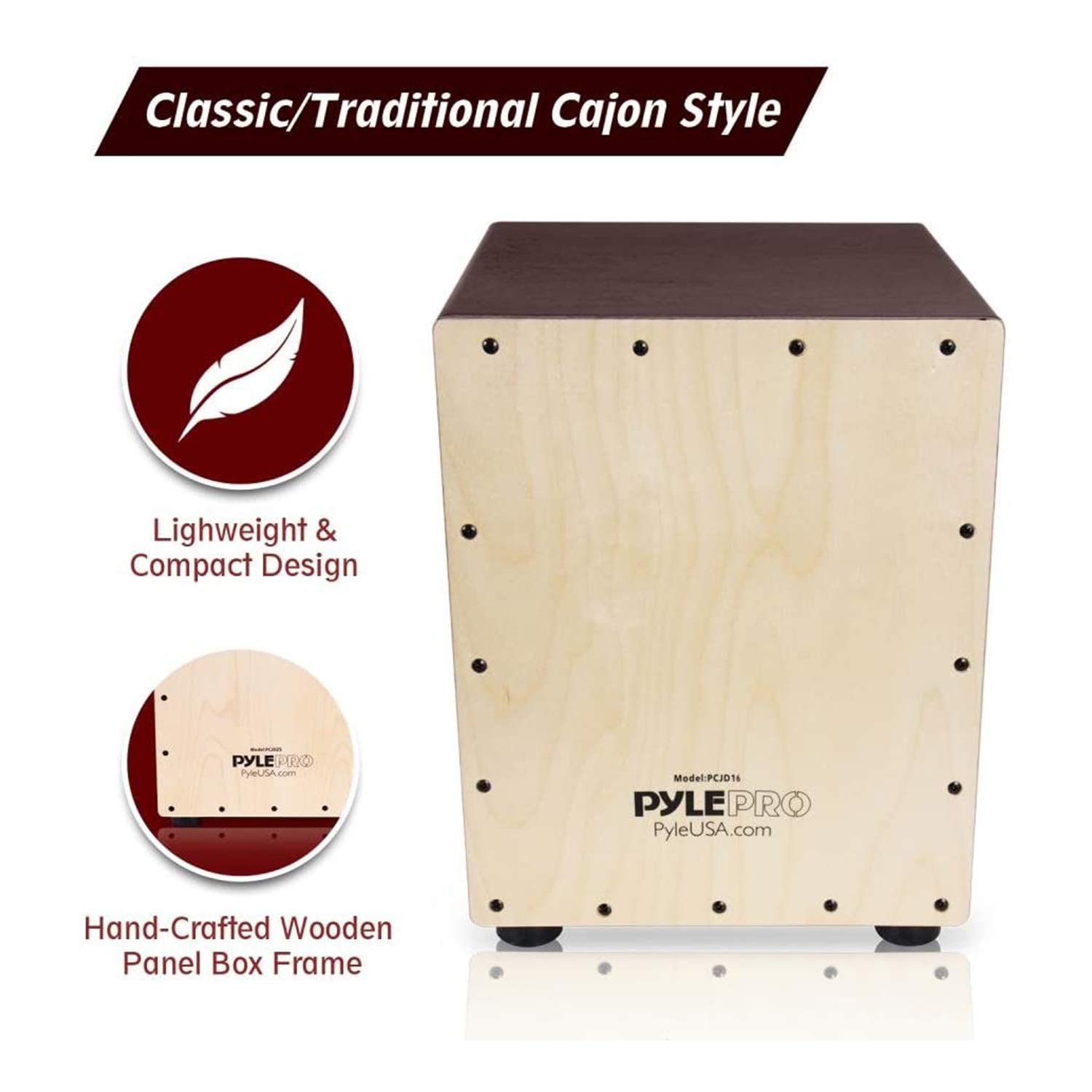 Pyle Cajón Drum - Portable Percussion Box with Internal Guitar Strings for Deep Bass, Slap & Crackle Sounds - Perfect for Jam Sessions, Live Performances & Home Music Practice - Ideal for Musicians, Bands & Music Lovers