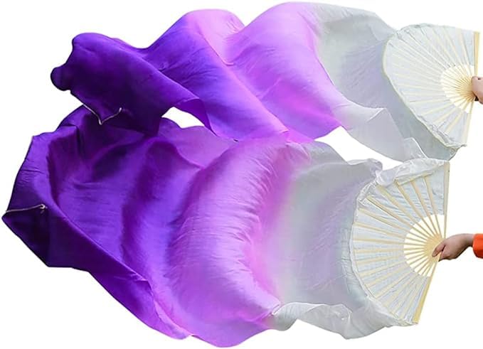 Handmade Silk Belly Dance Fan Veils - Long Bamboo Fans for Women | Perfect for Performances & Practice