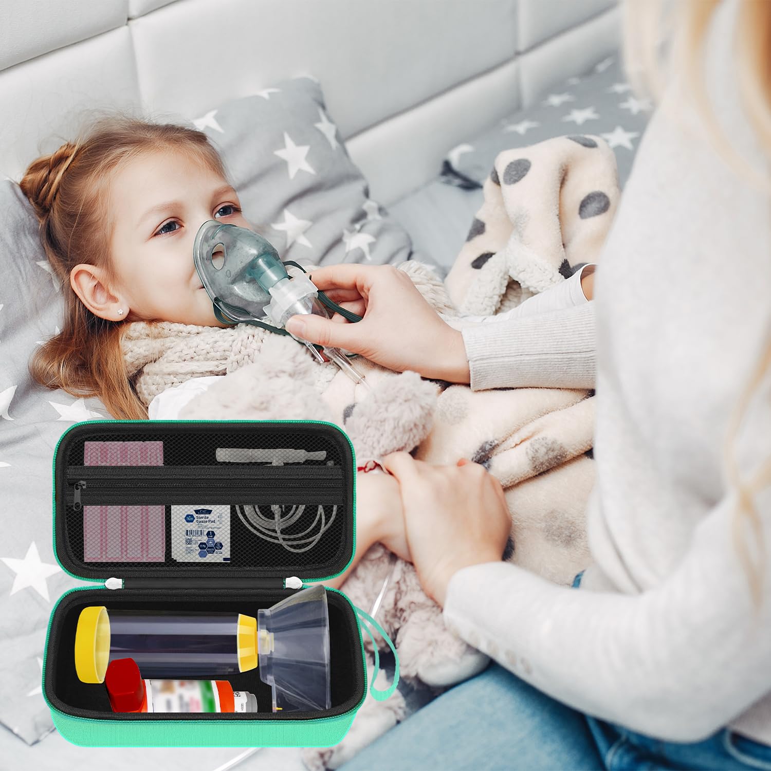 Portable Asthma Inhaler Travel Case for Kids & Adults - Durable Hard Shell with Mesh Pocket for Medicine & Accessories - Perfect for Travel, School & Outdoor Activities (Green, CASE ONLY)