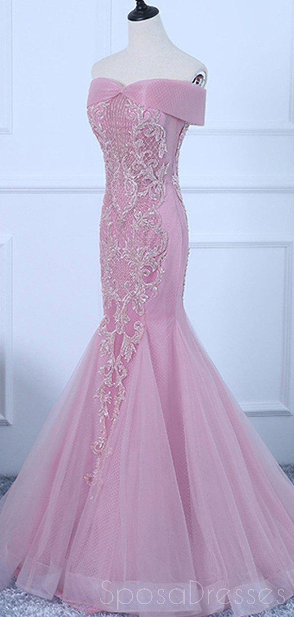 Elegant Pink Off Shoulder Lace Beaded Mermaid Long Evening Prom Dress for Women - Perfect for Formal Parties, Homecoming, and Special Occasions