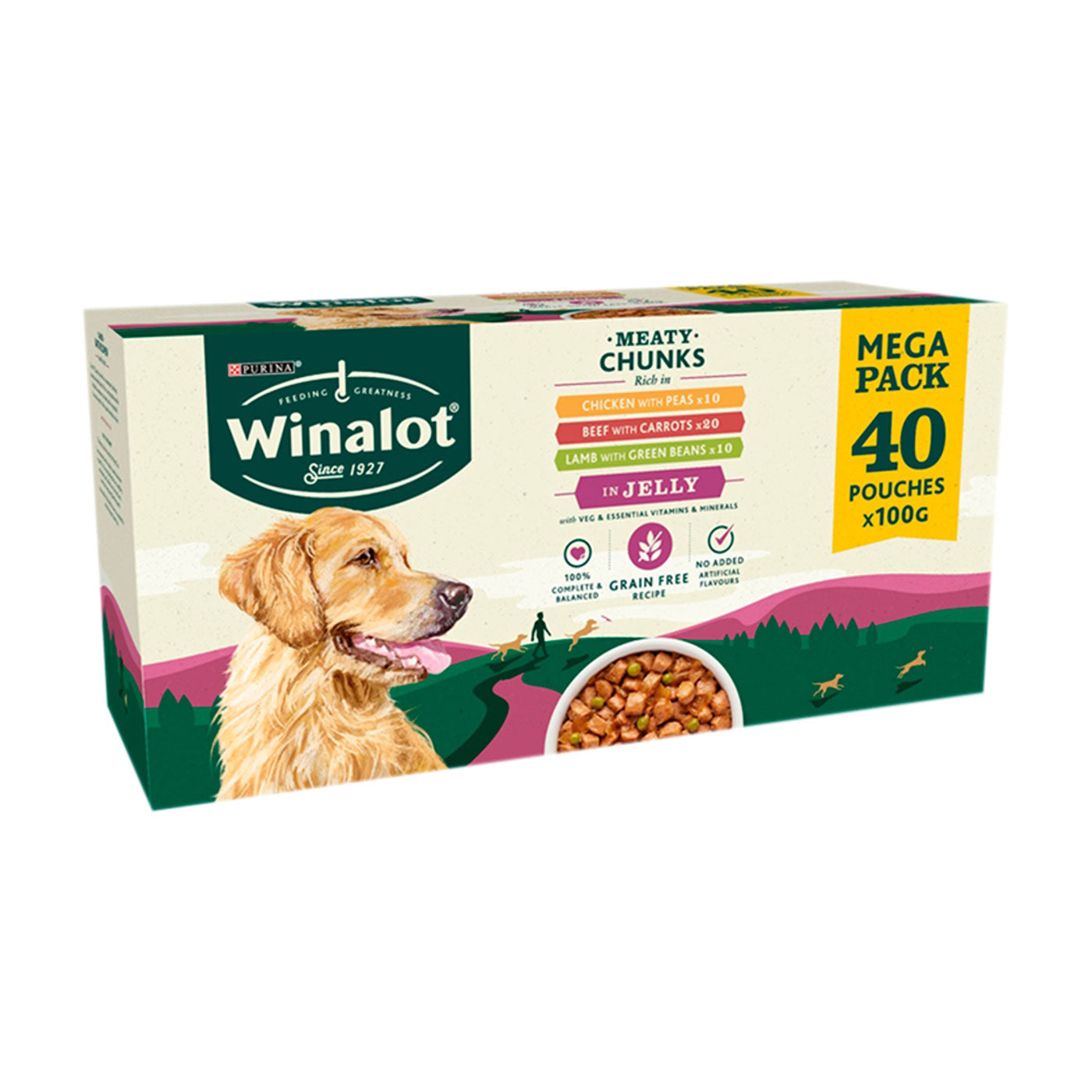 Purina Winalot Adult Grain Free Dog Food - Beef, Chicken & Lamb in Jelly Variety Pack (40 x 100g Cans) | High Protein Wet Food for Adult Dogs | Perfect for Mealtime, Training & Travel