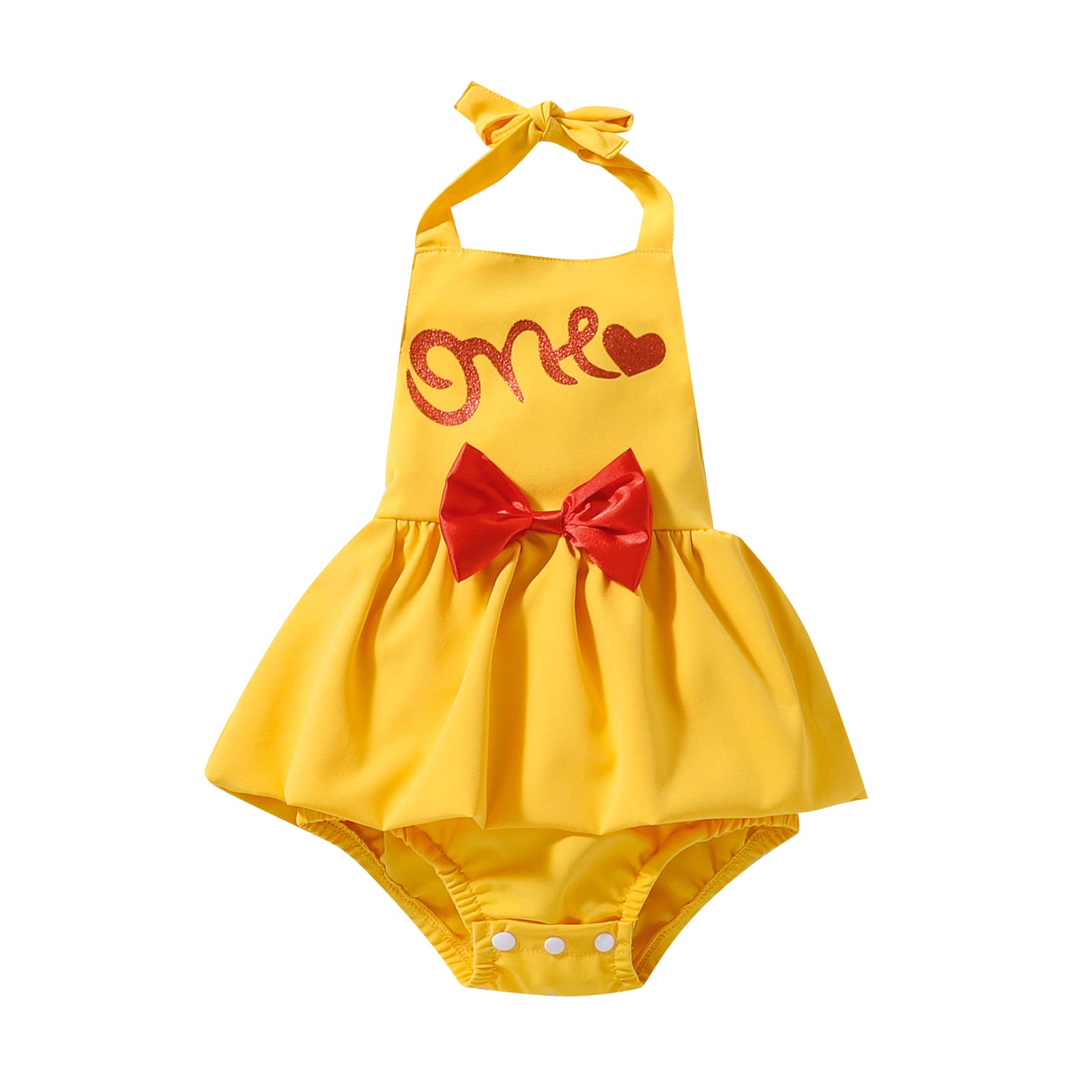 Cute Infant Baby Girls Halter Romper with Sequins & Bowknot - Backless Bodysuit for 1st Birthday Party & Summer Outfit | Perfect for Photoshoots, Beach Vacations & Special Occasions