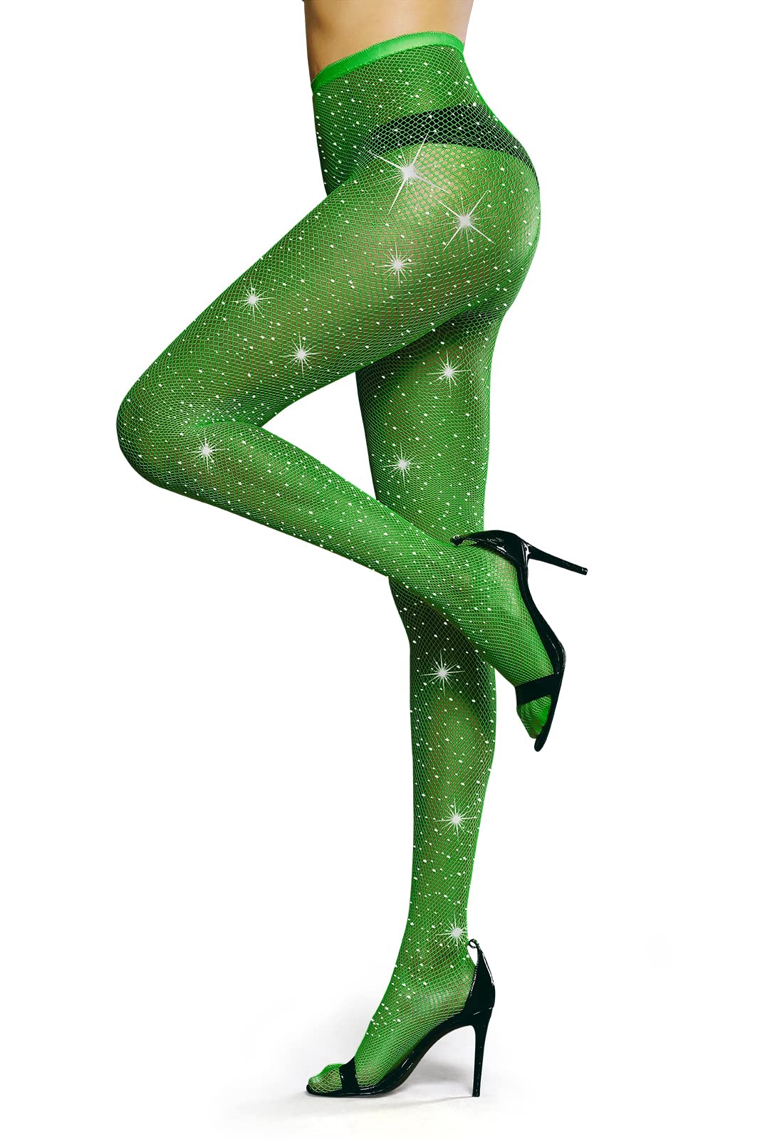LUCKELF Sexy High Waist Sparkle Rhinestone Fishnet Stockings - Glamorous Party Tights for Women, Perfect for Nightclub, Halloween, Burlesque & Cosplay Outfits