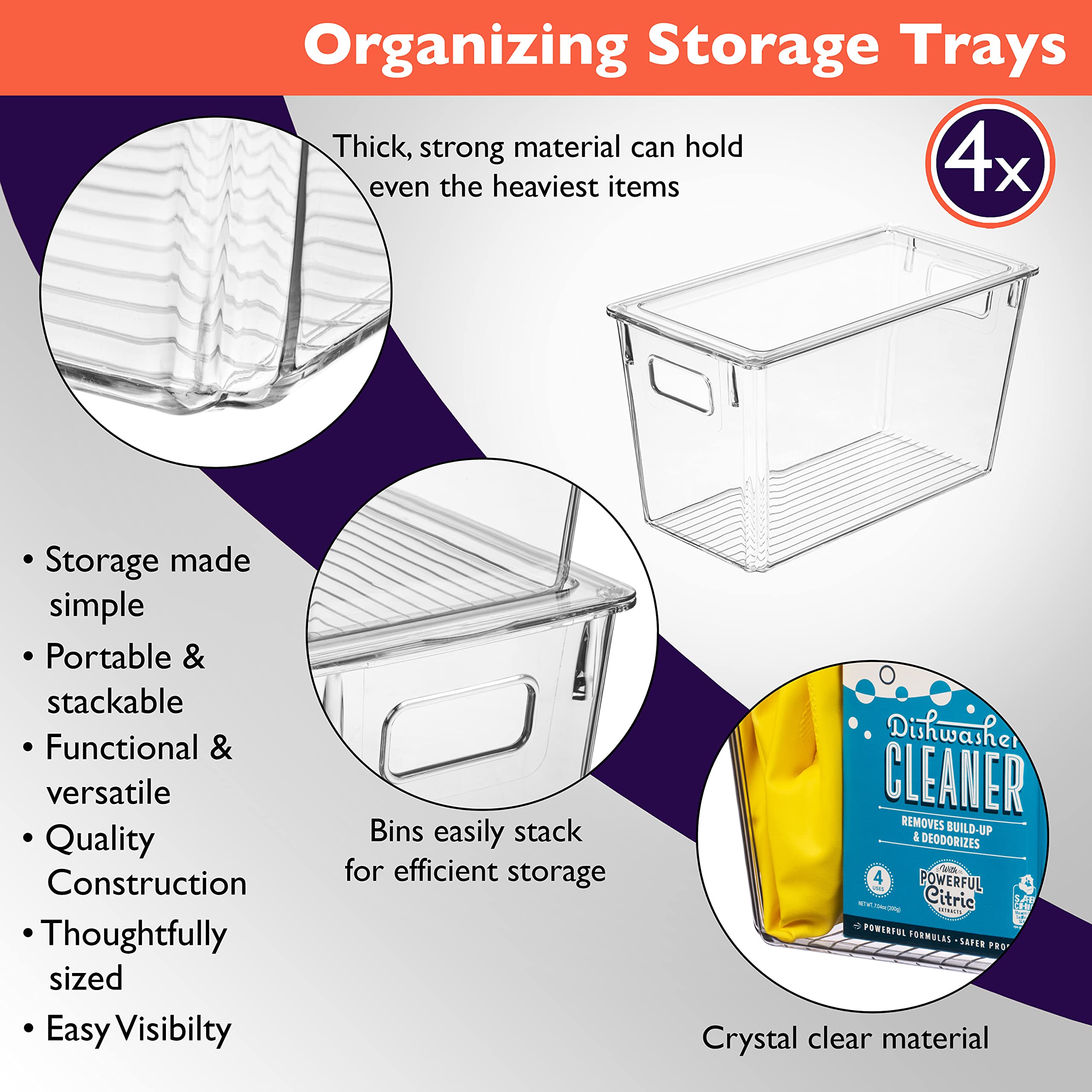 ClearSpace 4-Pack Stackable Plastic Storage Bins with Lids - 12.5
