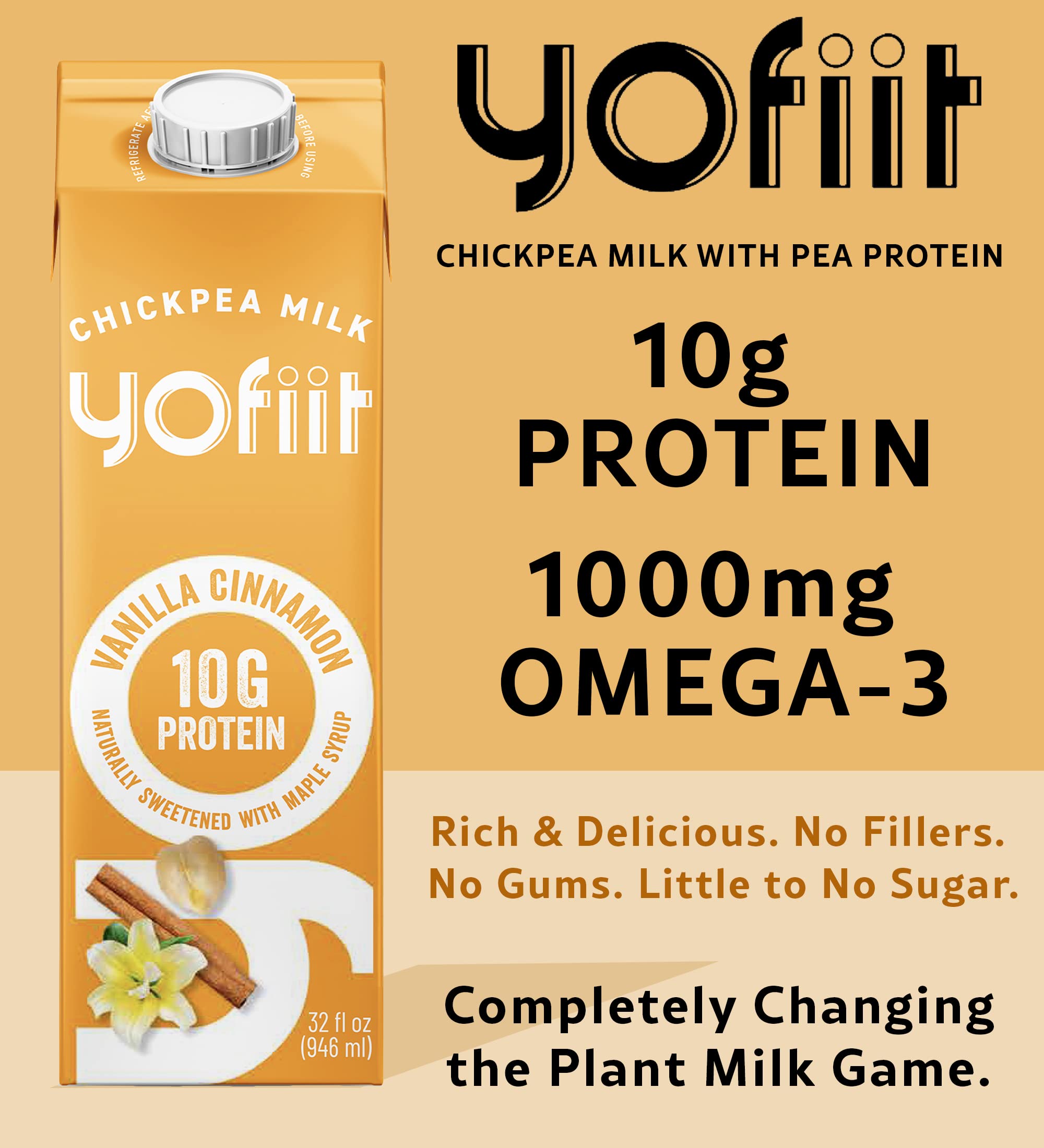 Yofiit Vanilla Cinnamon Plant-Based Milk with Pea Protein & Flax | High Protein Vegan Non-Dairy Milk Alternative (10g Protein) | Shelf-Stable Dairy-Free Coffee Creamer | 6 Pack | Perfect for Smoothies, Coffee & Baking