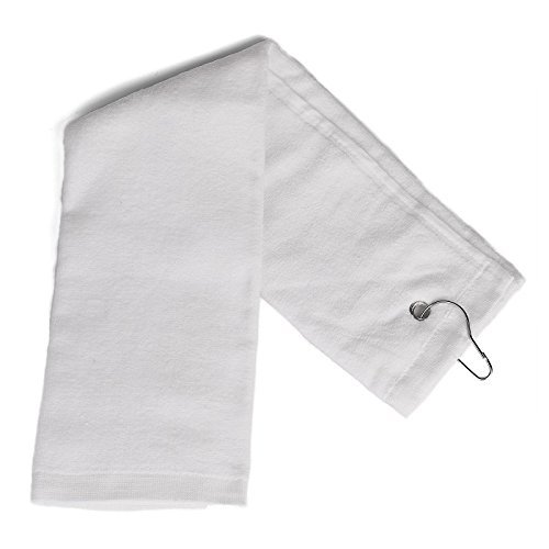 2 Pack White Tri-Fold Cotton Golf Towels with Metal Grommet & Clip - 16