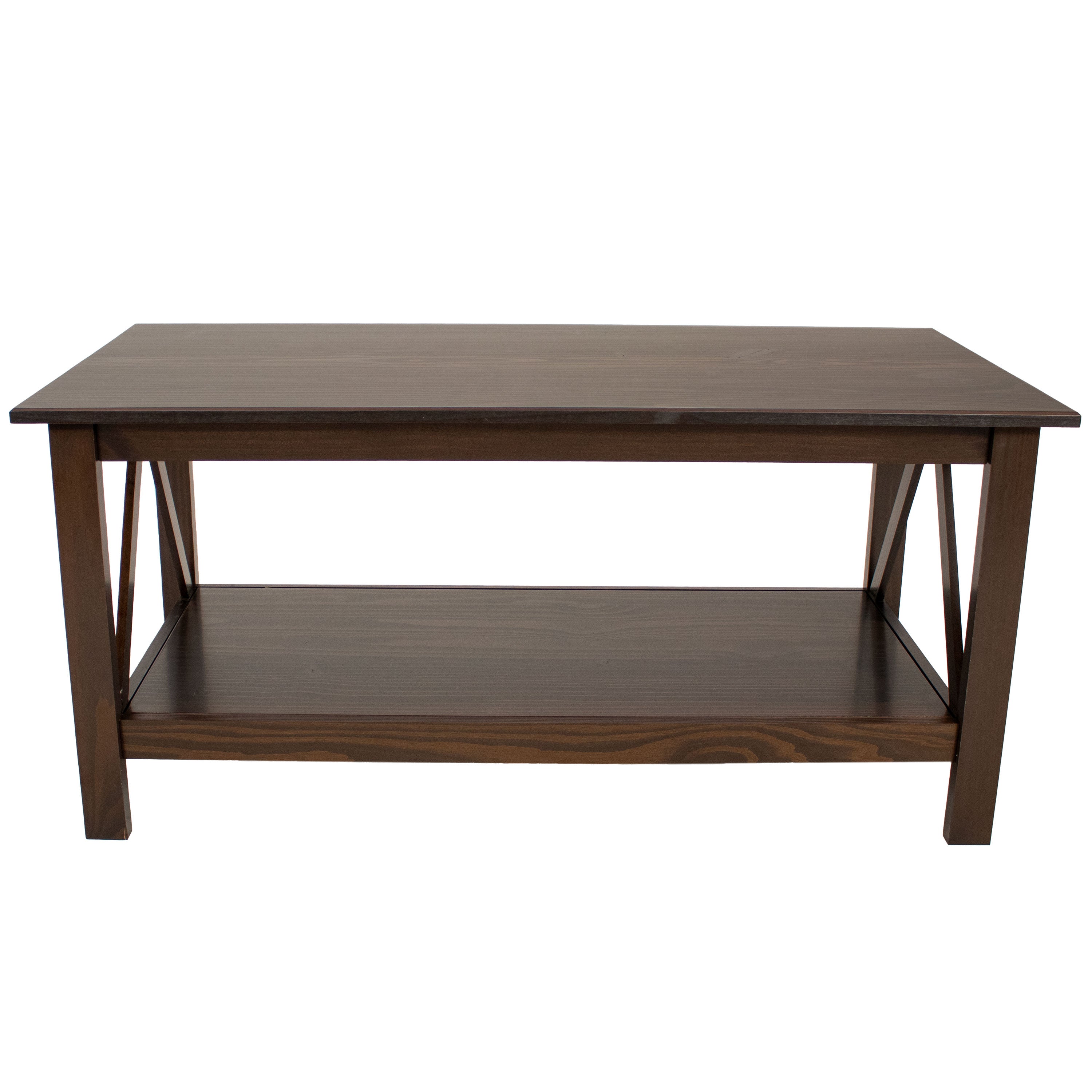 Sunnydaze Dark Brown Wood Coffee Table with Storage Shelf - 43.5 Inch Modern Side Table for Living Room, Patio & Office Furniture