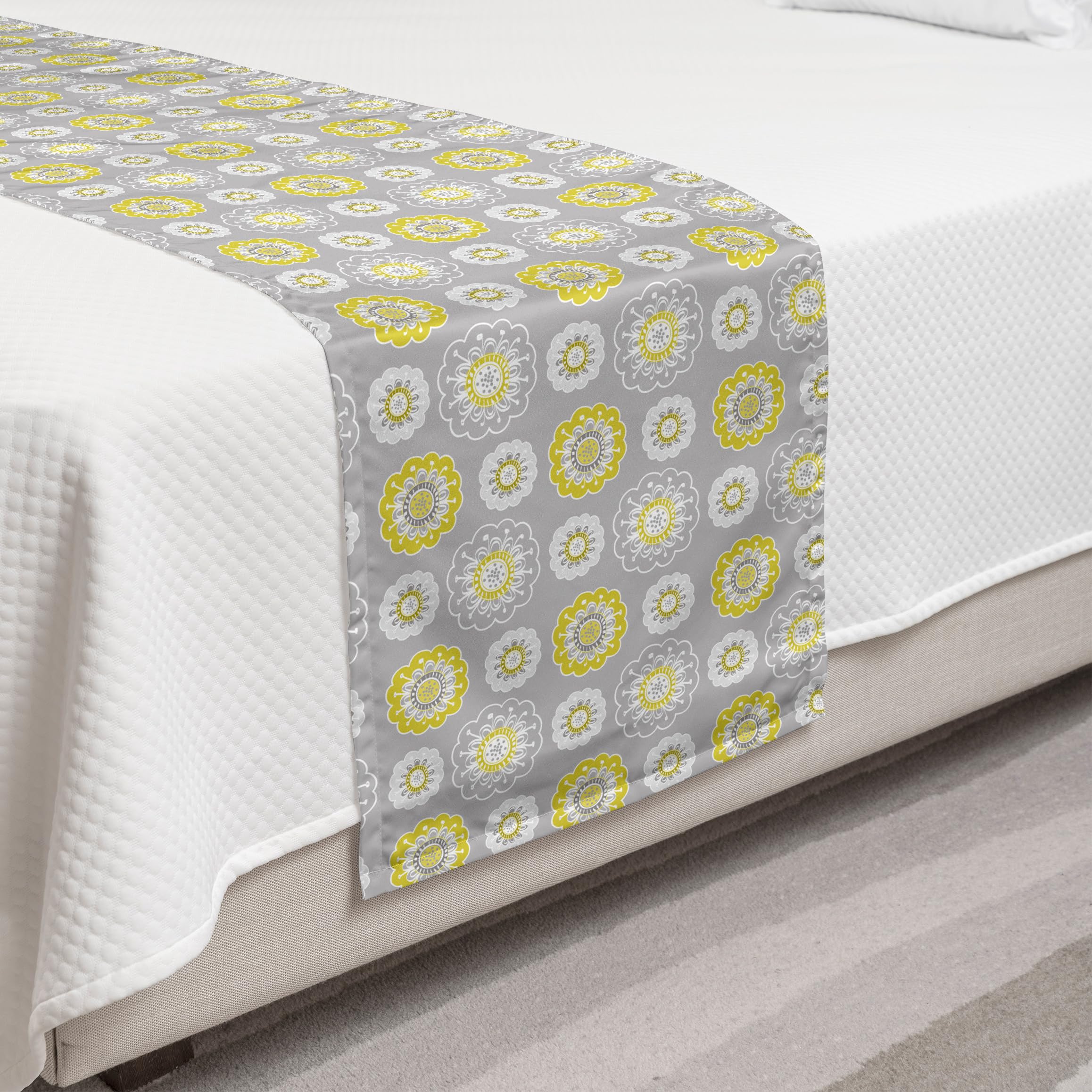 Ambesonne Grey Yellow Bed Runner Floral Ivy - Twin Size for Hotels & Homes