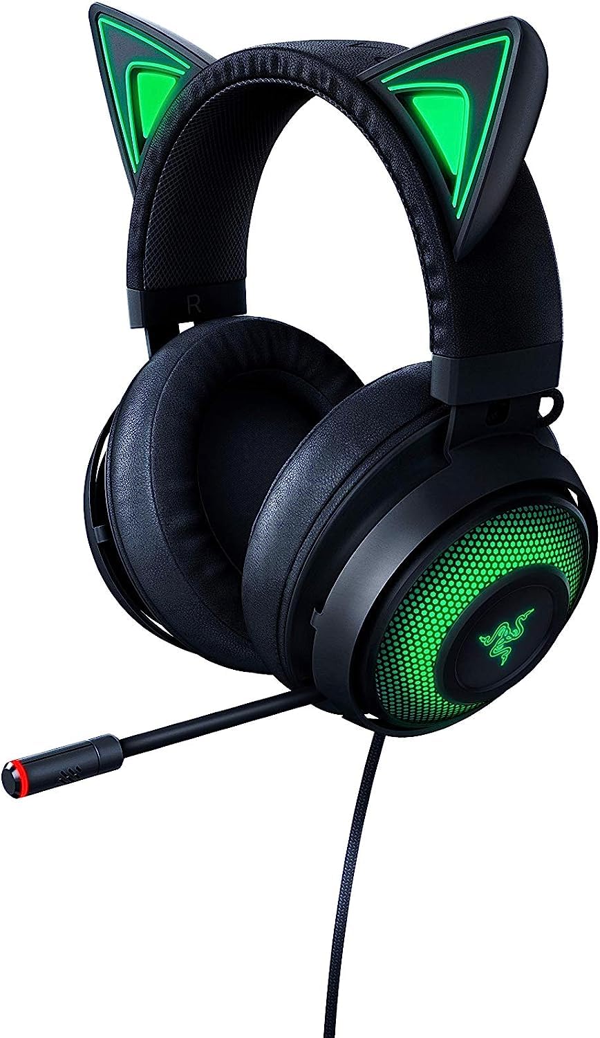 Razer Kraken Kitty Edition RGB USB Gaming Headset with Cat Ears - Wired Headphones for PC, PS4, Xbox, Switch - 50mm Drivers, Chroma Lighting, 3.5mm Audio Jack - Perfect for Streamers & Gamers (Black)