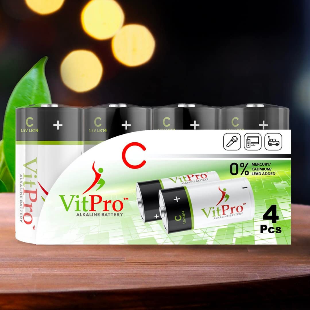 High-Performance C Cell Alkaline Batteries (4 Pack) - 1.5V Long-Lasting Power for Flashlights, Toys, Radios & More | All-Purpose Everyday Use Batteries