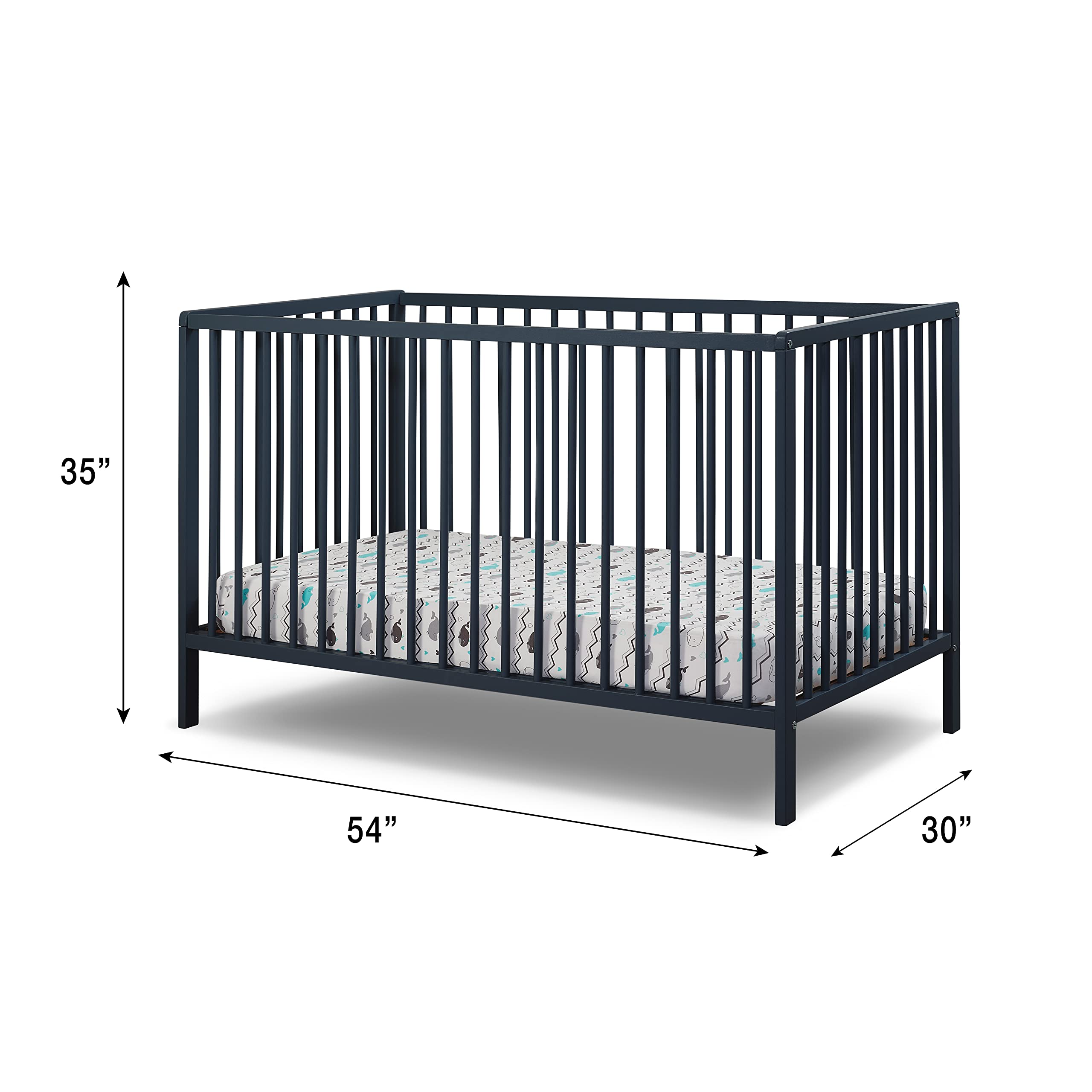 Sorelle Furniture Happy Crib 3-in-1 Convertible Crib - Sustainable Beech Wood Baby Crib, Toddler Bed & Daybed | Safe Nursery Furniture for Newborns & Kids | Perfect for Modern Nursery & Bedroom Decor (Midnight)