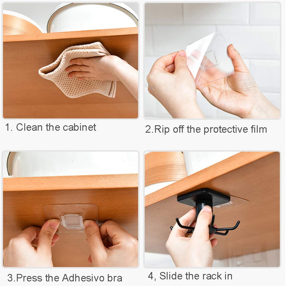 2pcs 360° Rotating Under Cabinet Kitchen Utensil Rack, Adhesive Utility Hooks for Tools Storage, Black - Perfect for Small Kitchen Organization