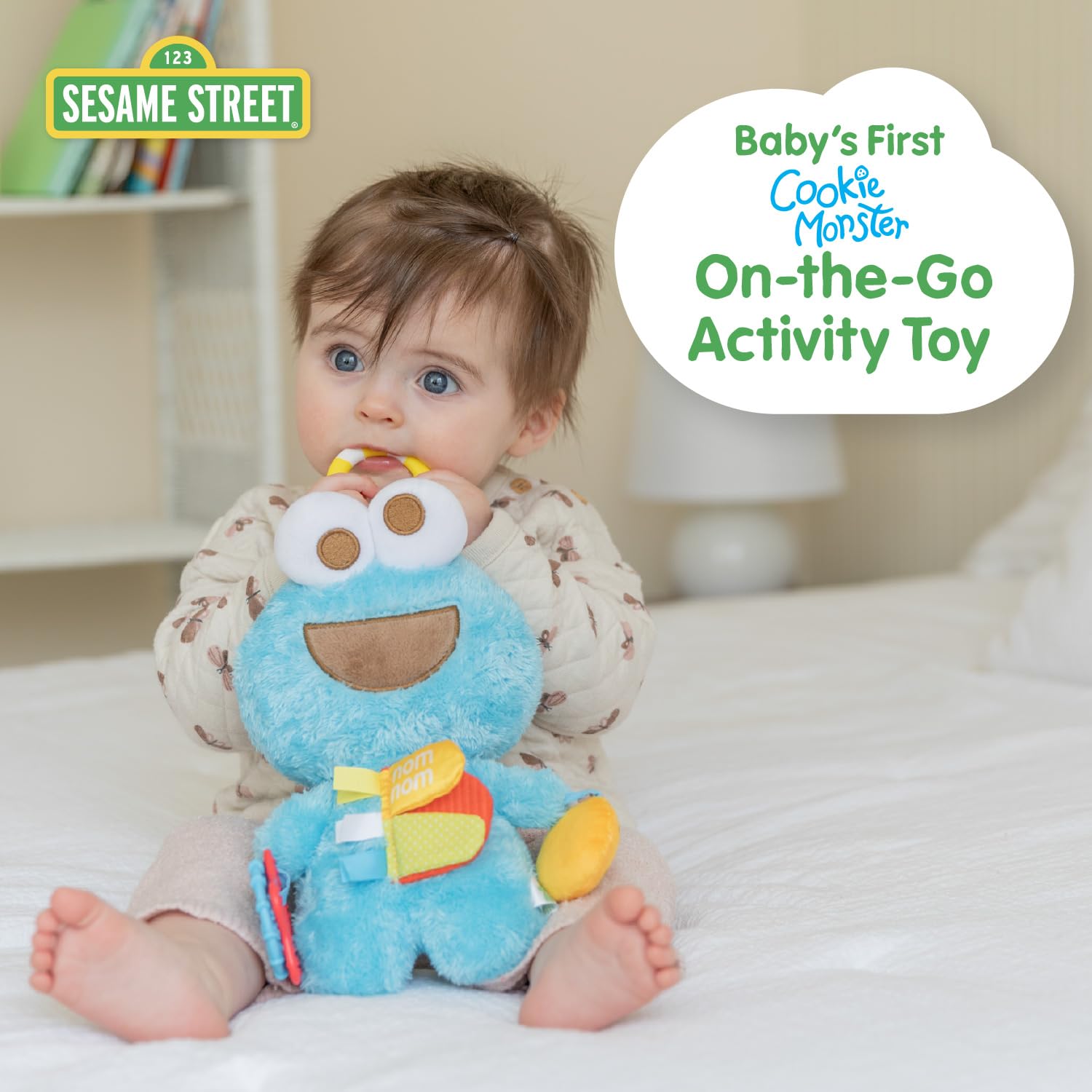 KIDS PREFERRED Sesame Street Cookie Monster Baby Toy with Teething Rings, Crinkle Sounds & Travel Clip - Interactive Learning Toy for Infants 6-12 Months | Perfect for Stroller, Car Seat & Playtime