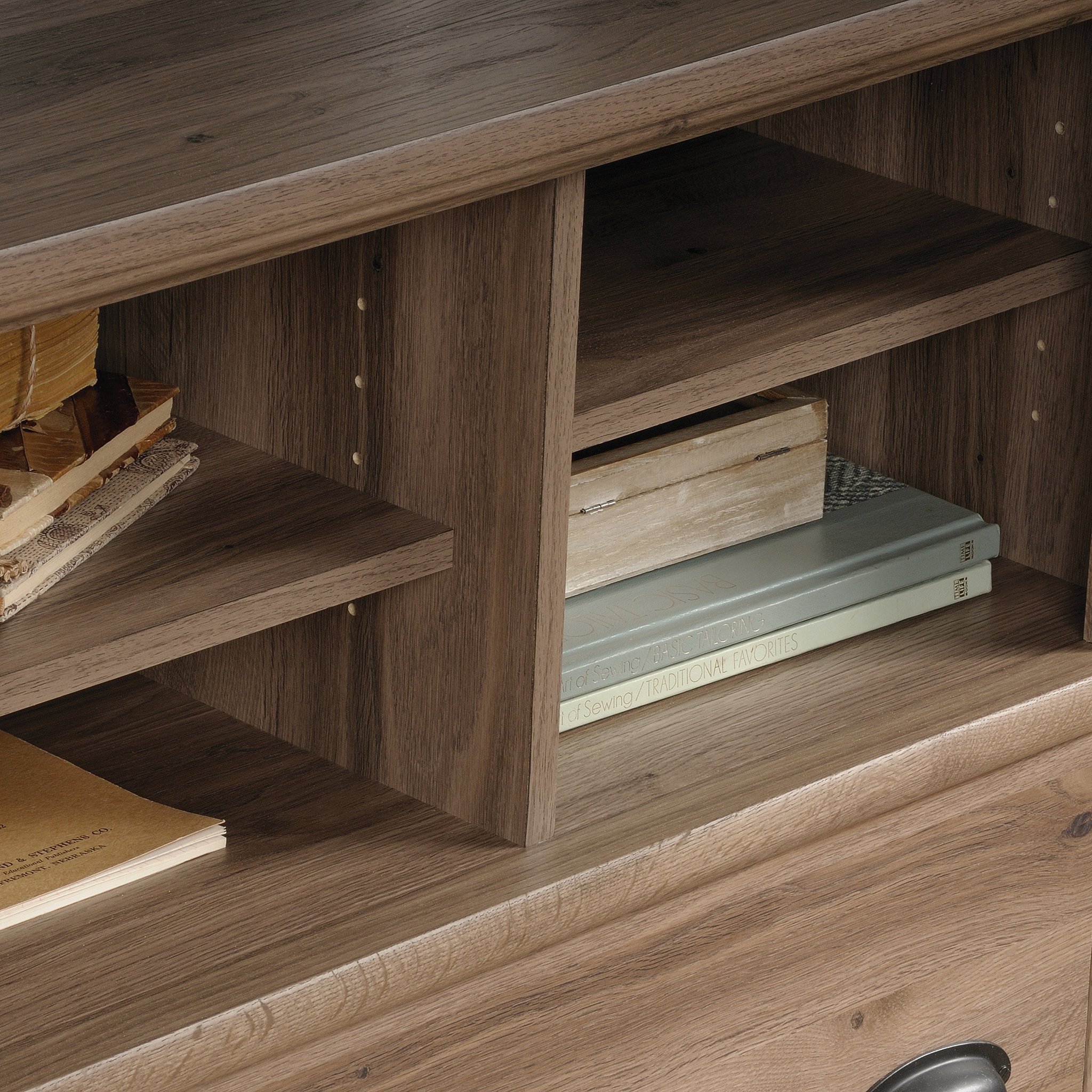 Sauder Harbor View 2-Drawer Lateral File Cabinet with Shelving - Salt Oak Finish for Home Office Organization & Document Storage