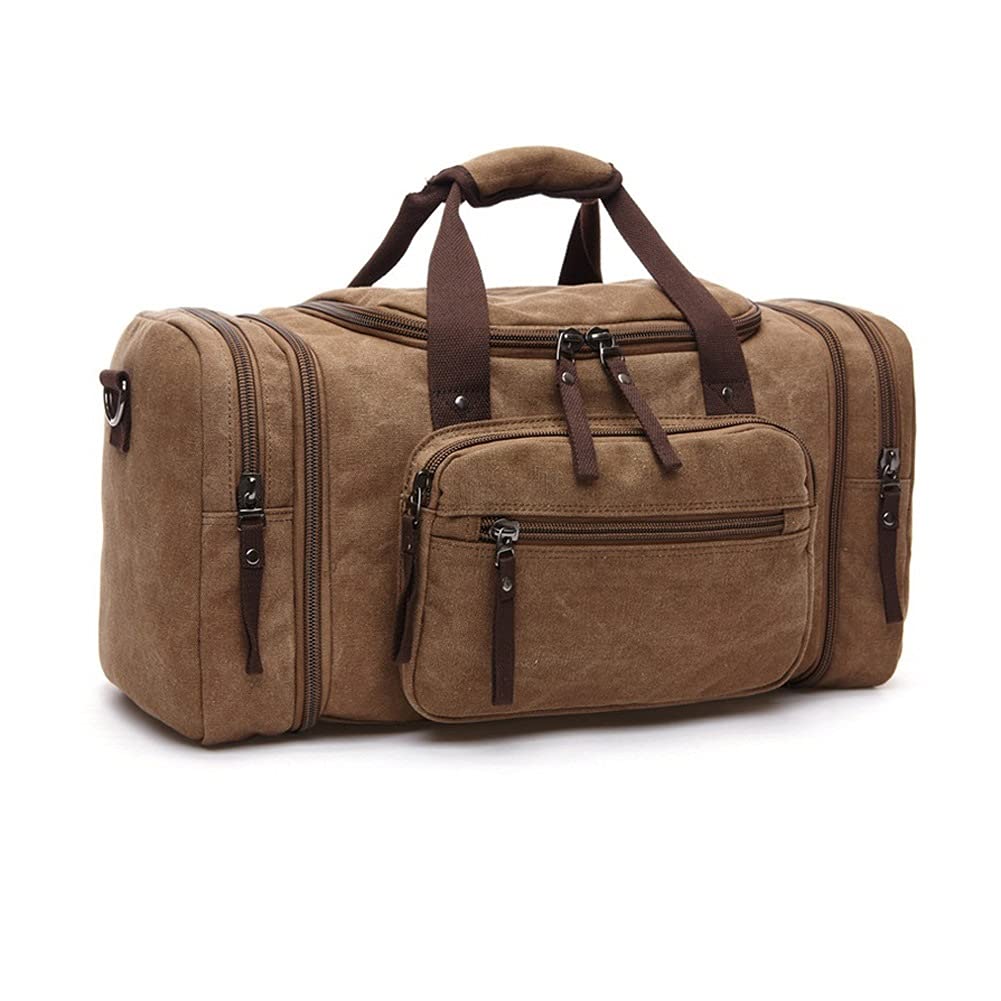 DPPZM Large Capacity Canvas Travel Duffel Bag for Men - Waterproof Carry On Luggage, Weekender Tote Bag for Gym, Sports, Camping & Business Trips (Khaki)