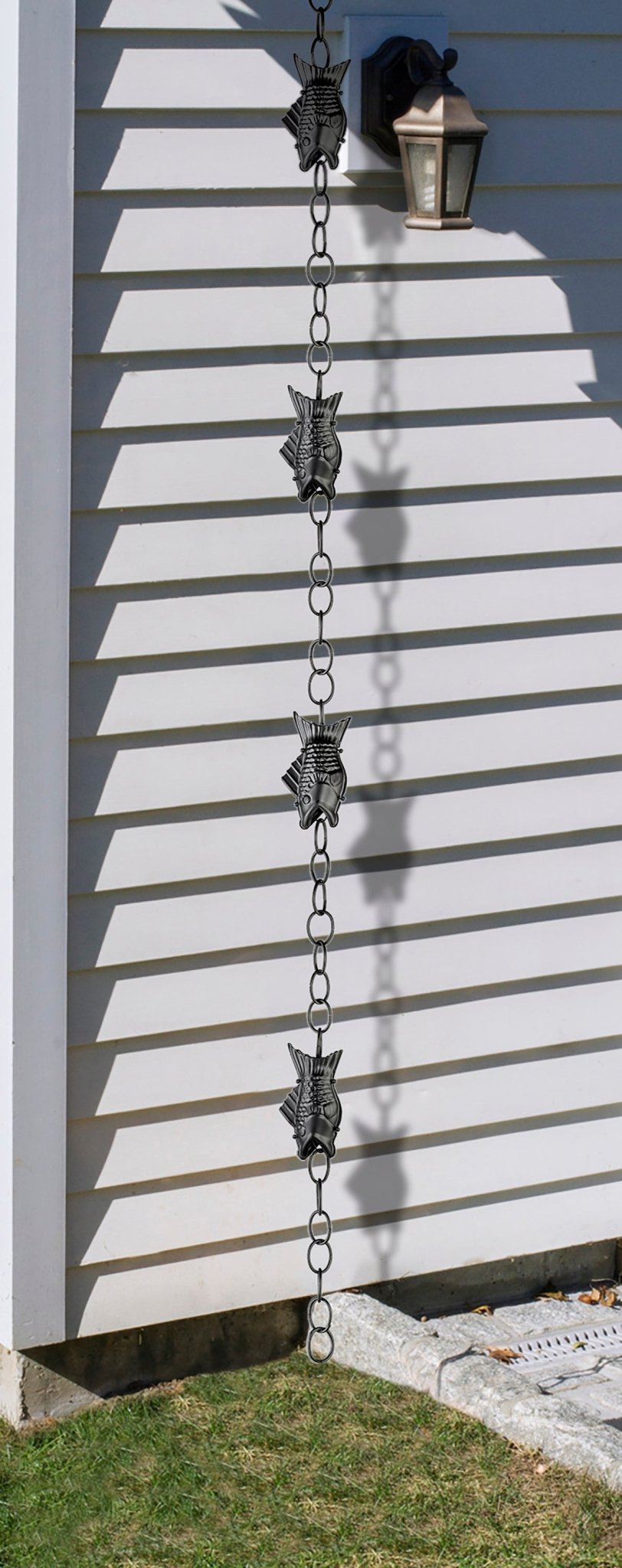 8.5ft Black Fish Rain Chain with 4 Large Decorative Figures - Perfect for Garden Waterfalls, Outdoor Decor & Zen Landscaping