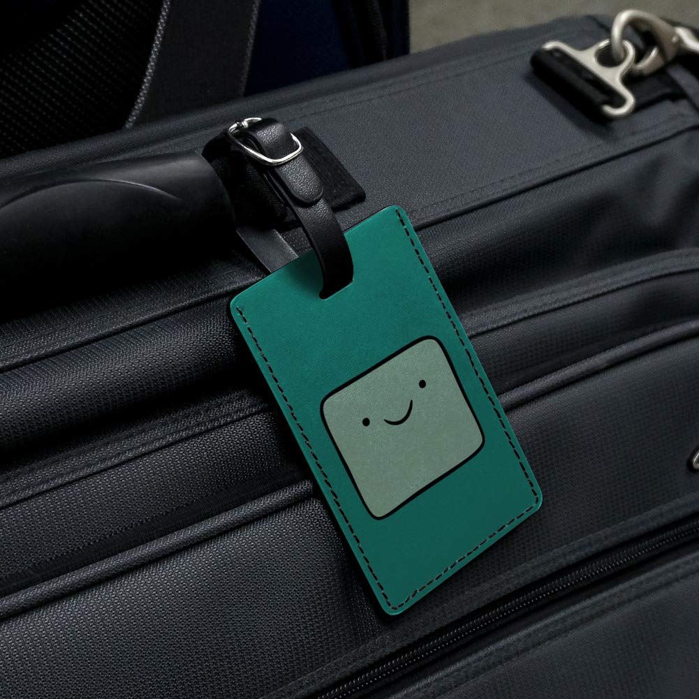 Adventure Time BMO Head Rectangle Leather Luggage Tag - Durable Suitcase ID Tag for Carry-On Bags - Perfect for Travel, Cosplay & Cartoon Fans