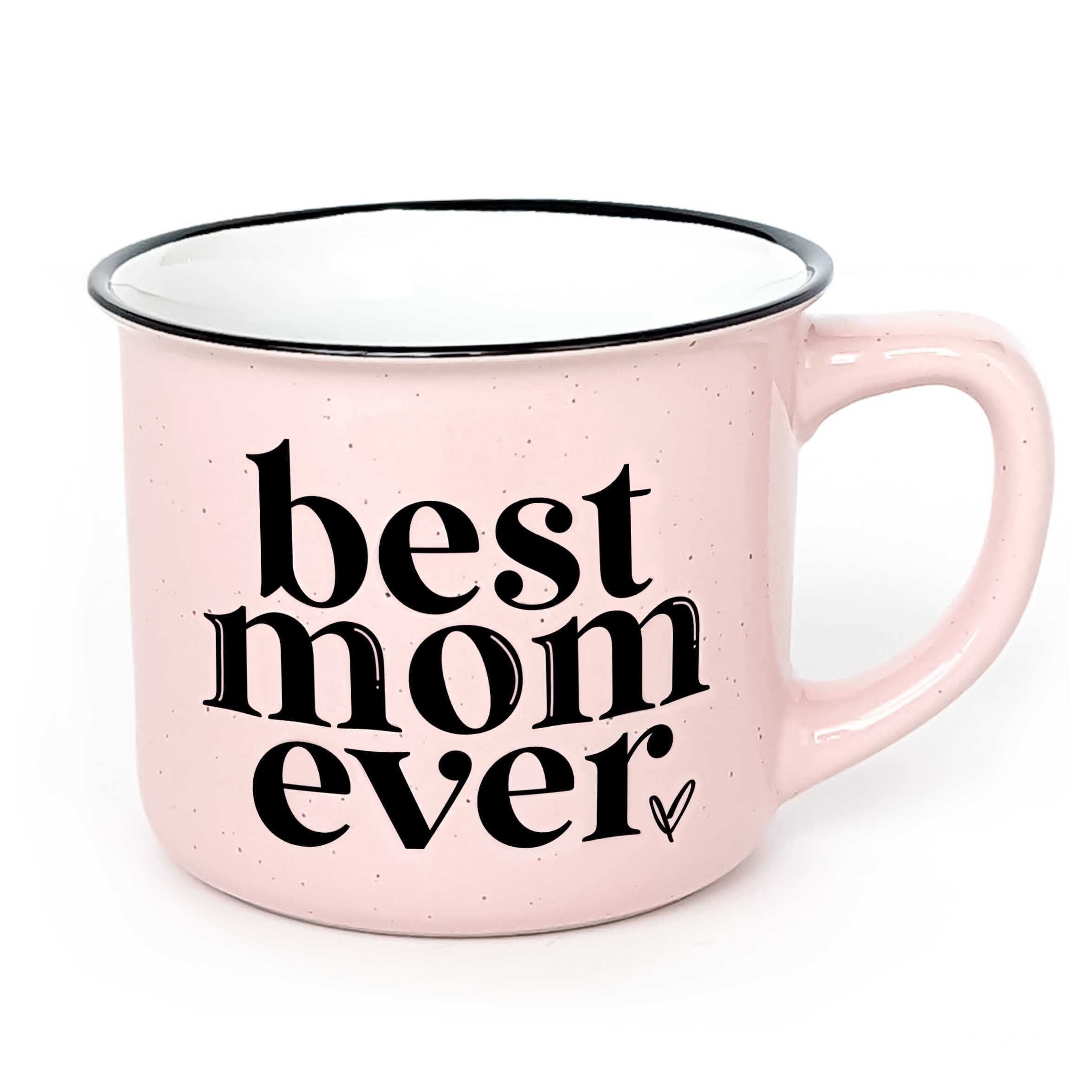 June & Lucy Best Mom Ever Coffee Mug - 15 oz Pink Ceramic Cup with Black Hand Lettering, Microwave & Dishwasher Safe - Stylish Gift Box Included - Perfect Mother's Day Gift, Birthday Present for Mom, Wife - Great for Coffee, Tea, Hot Chocolate at Home or Office