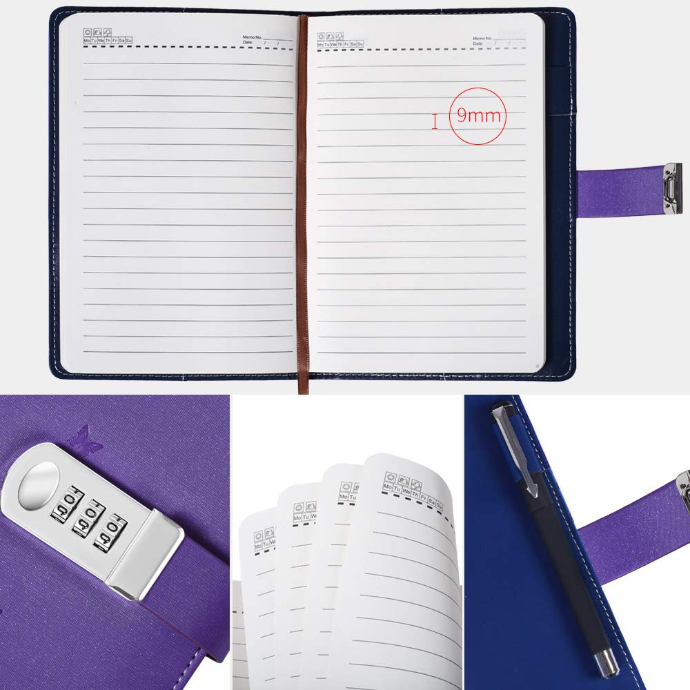 Koboome PU Leather Lockable Diary - A5 Size Journal with Combination Lock, Secure Password Notebook for Personal Writing (Purple) | Perfect for Travel, School, and Secret Keeping