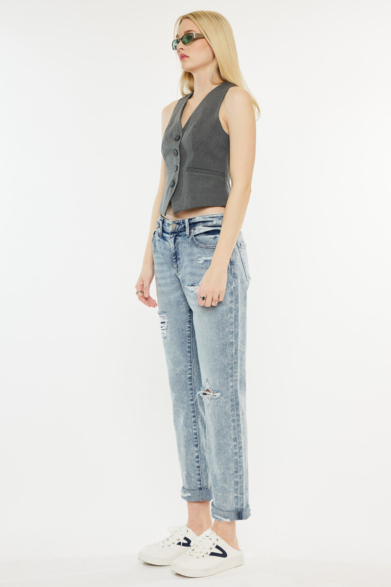 Alena Mid Rise Slim Boyfriend Jeans for Women - Comfortable Stretch Denim Pants - Casual Everyday Wear for Work & Weekend Outfits