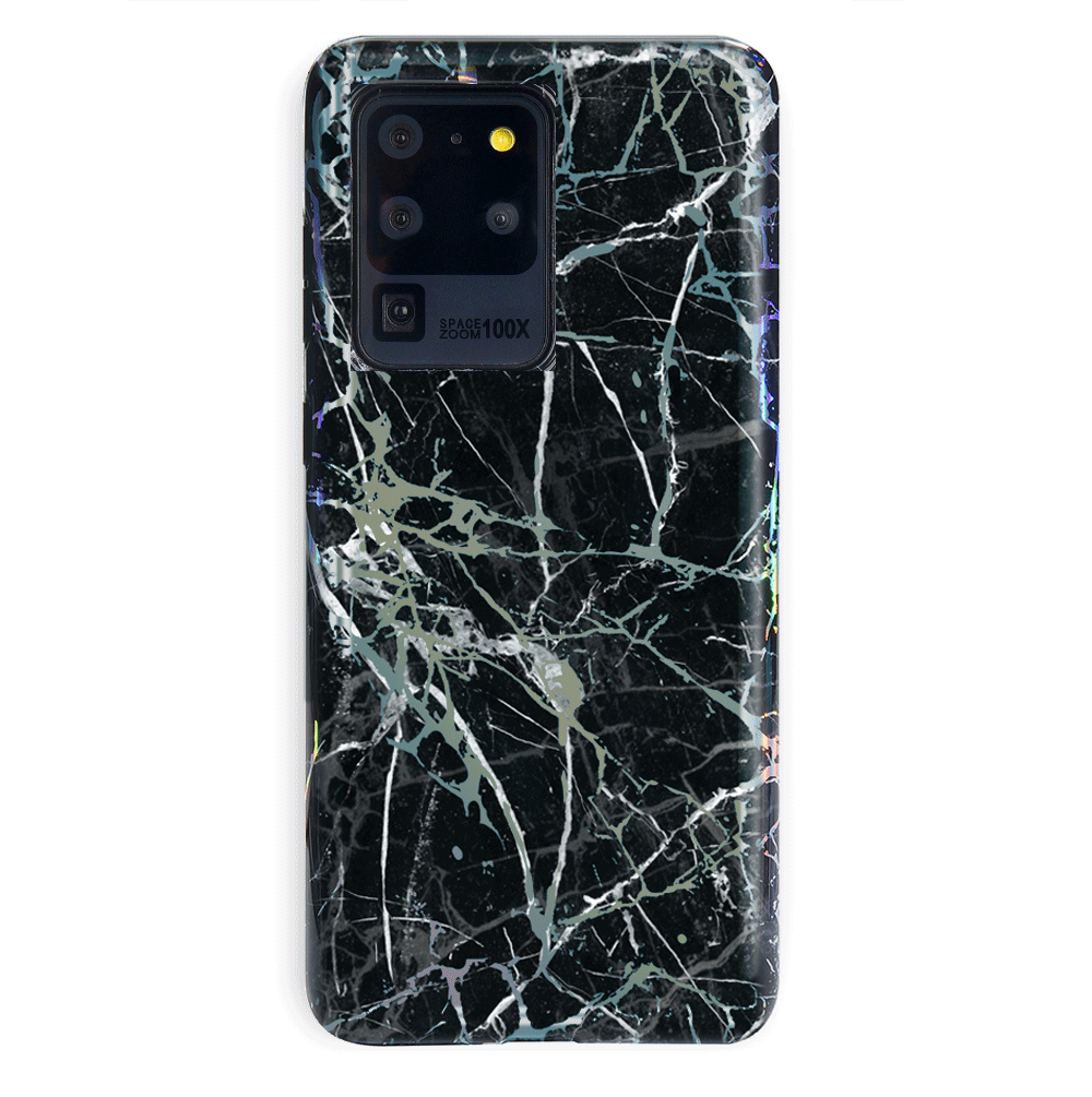 Holo Black Marble Samsung Galaxy Phone Case - Protective Slim Fit Cover for Galaxy S21/S22/S23 - Stylish & Durable for Everyday Use