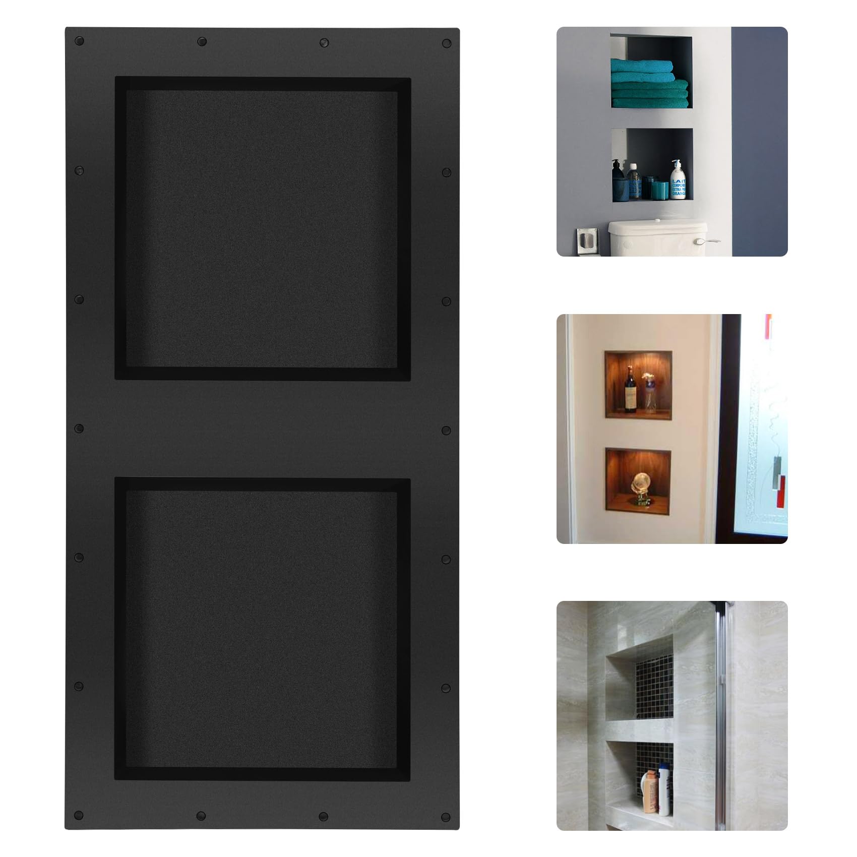 Suteck 32 x 16 Inch Waterproof Double Shelf Shower Niche - Tile Ready Recessed Bathroom Storage Organizer for Shampoo, Soap & Toiletries - Black (Perfect for Modern Bathrooms & Spa-Like Showers)
